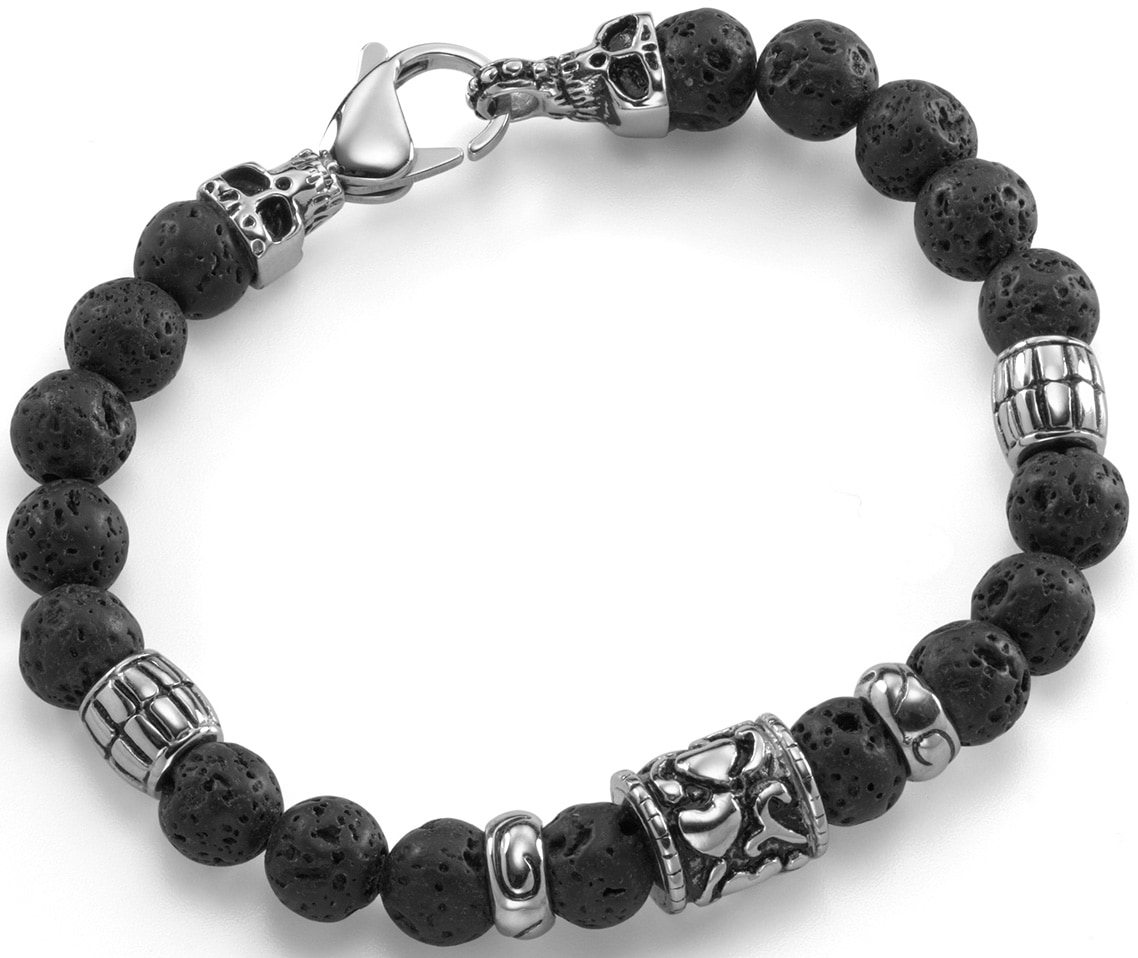 »Schmuck Online-Shop geschwärzt«, Armband Lavastein-Kugeln bestellen im Totenkopf, mit Geschenk, Firetti teilweise