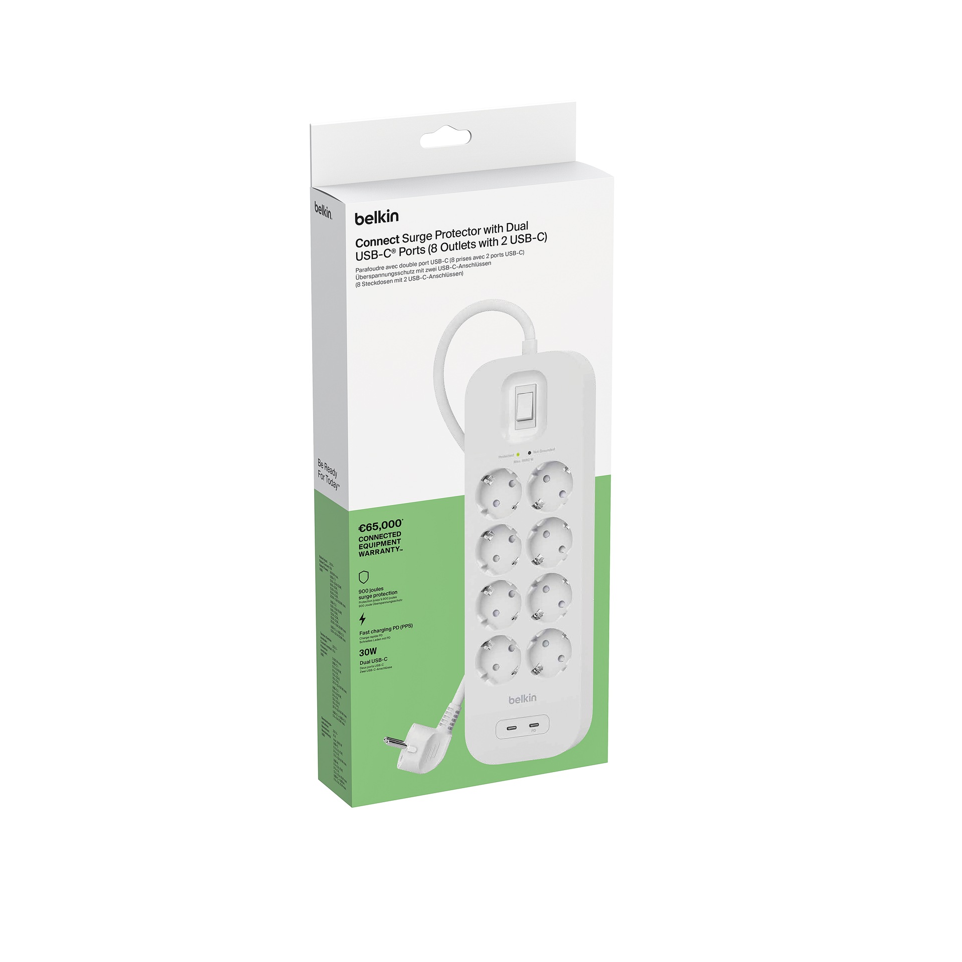 Belkin USB-Verteiler »Surge Plus Steckdosenleiste 8-Fach«, 30 Watt PD-Schnellladen