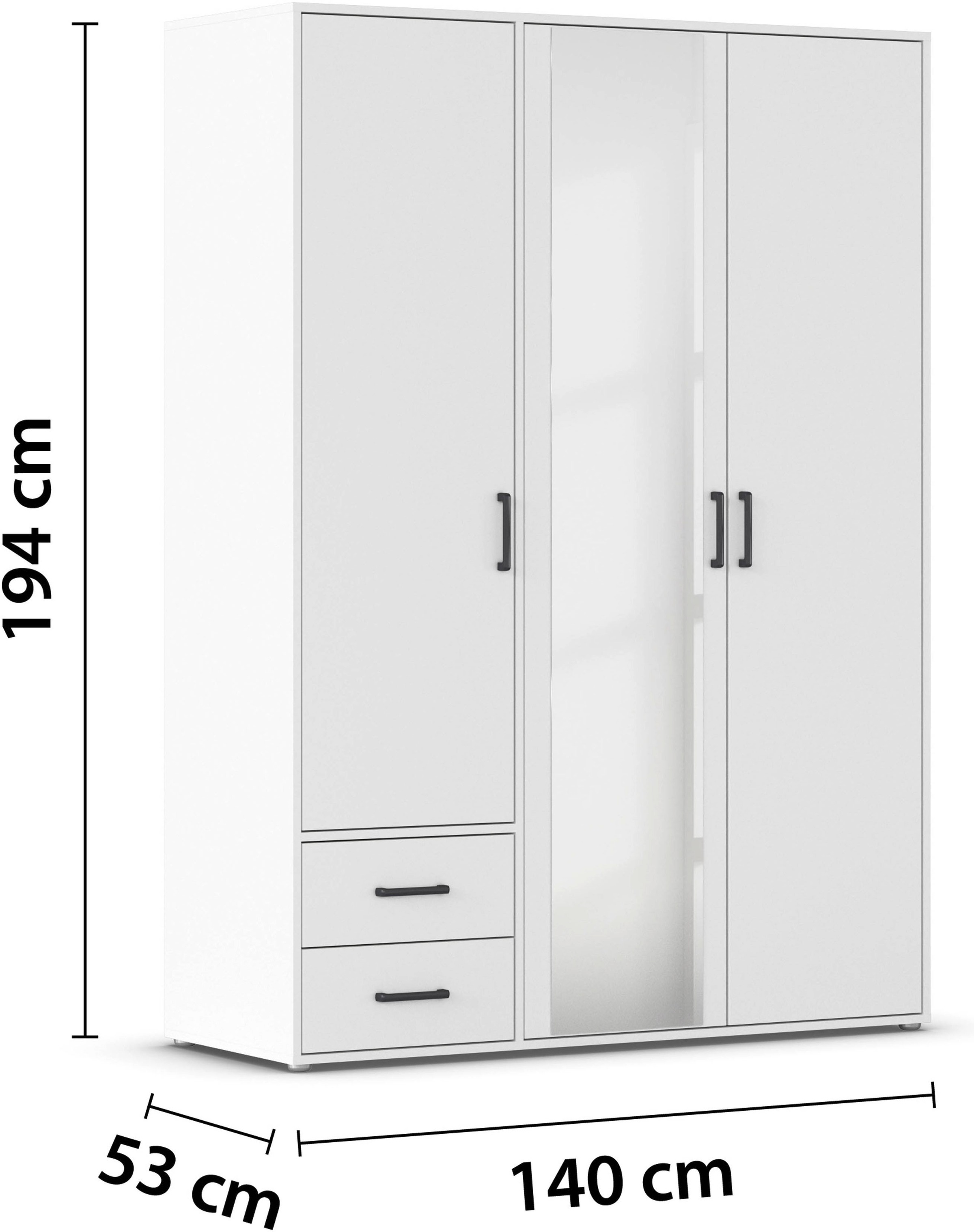 rauch Drehtürenschrank »Kleiderschrank Schrank Garderobe Wäscheschrank VOYAGER«, (in 3 verschiedenen Ausstattungen BASIC/CLASSIC/PREMIUM), mit modernen Griffen in Graumetallic, inkl. Schubkästen und Spiegel