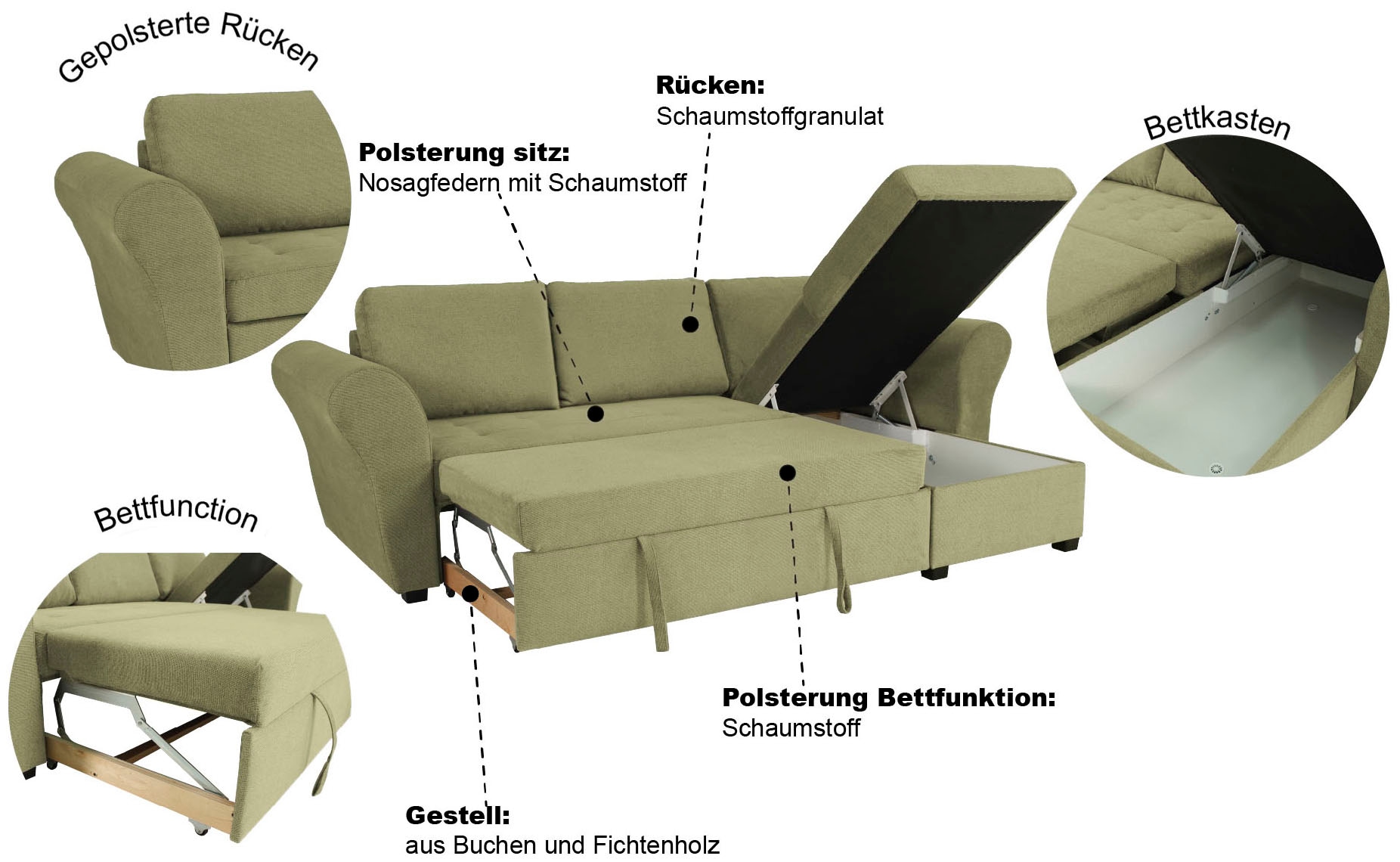 Trends by HG Ecksofa »LASSE, L-Form«, (2 St.), inkl. Schlaffunktion & Bettkasten