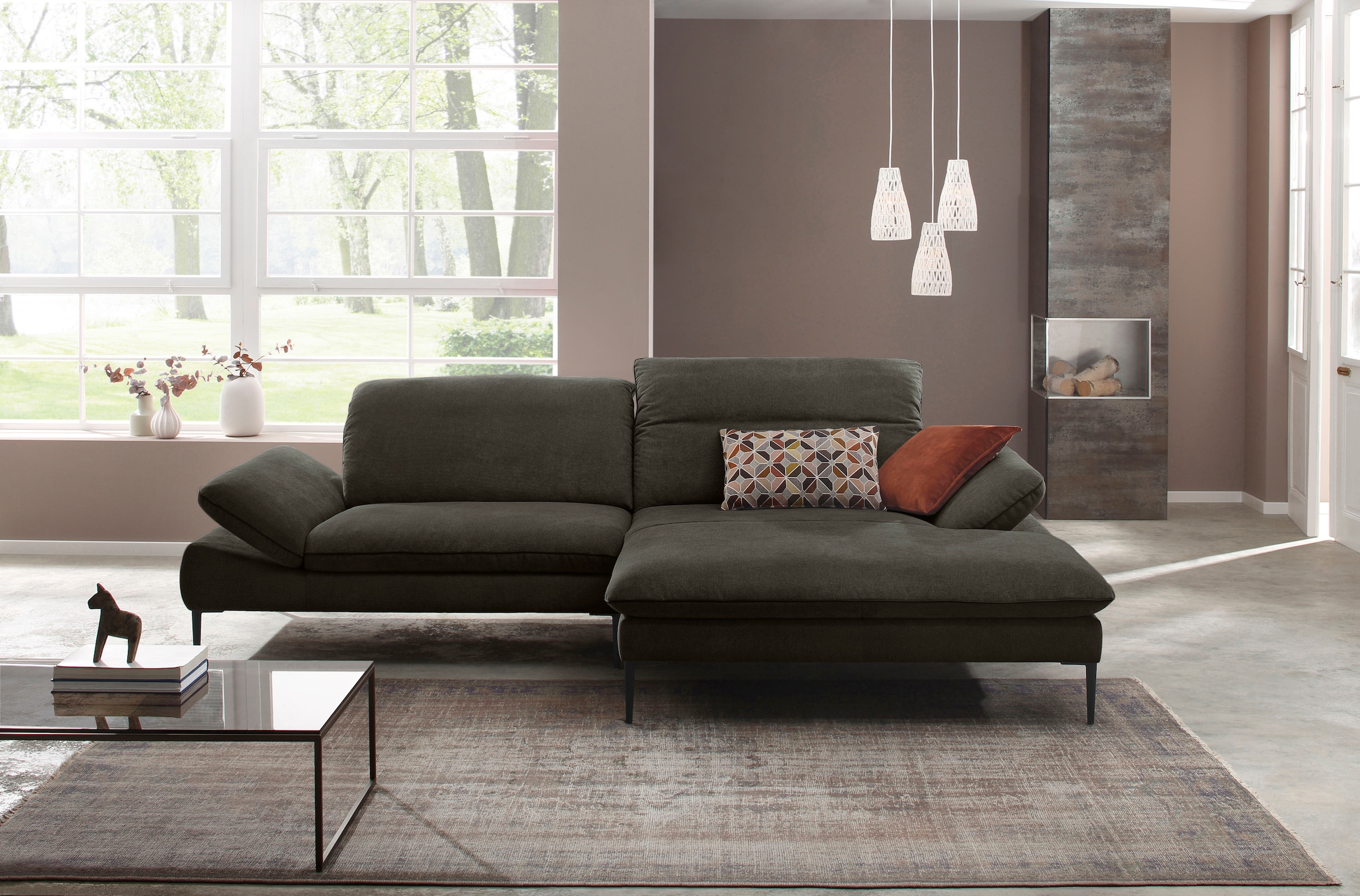 W.SCHILLIG Ecksofa »enjoy&MORE, Designsofa, elegant und bequem, L-Form«, Sitztiefenverstellung, Füße schwarz pulverbeschichtet, Breite 294 cm