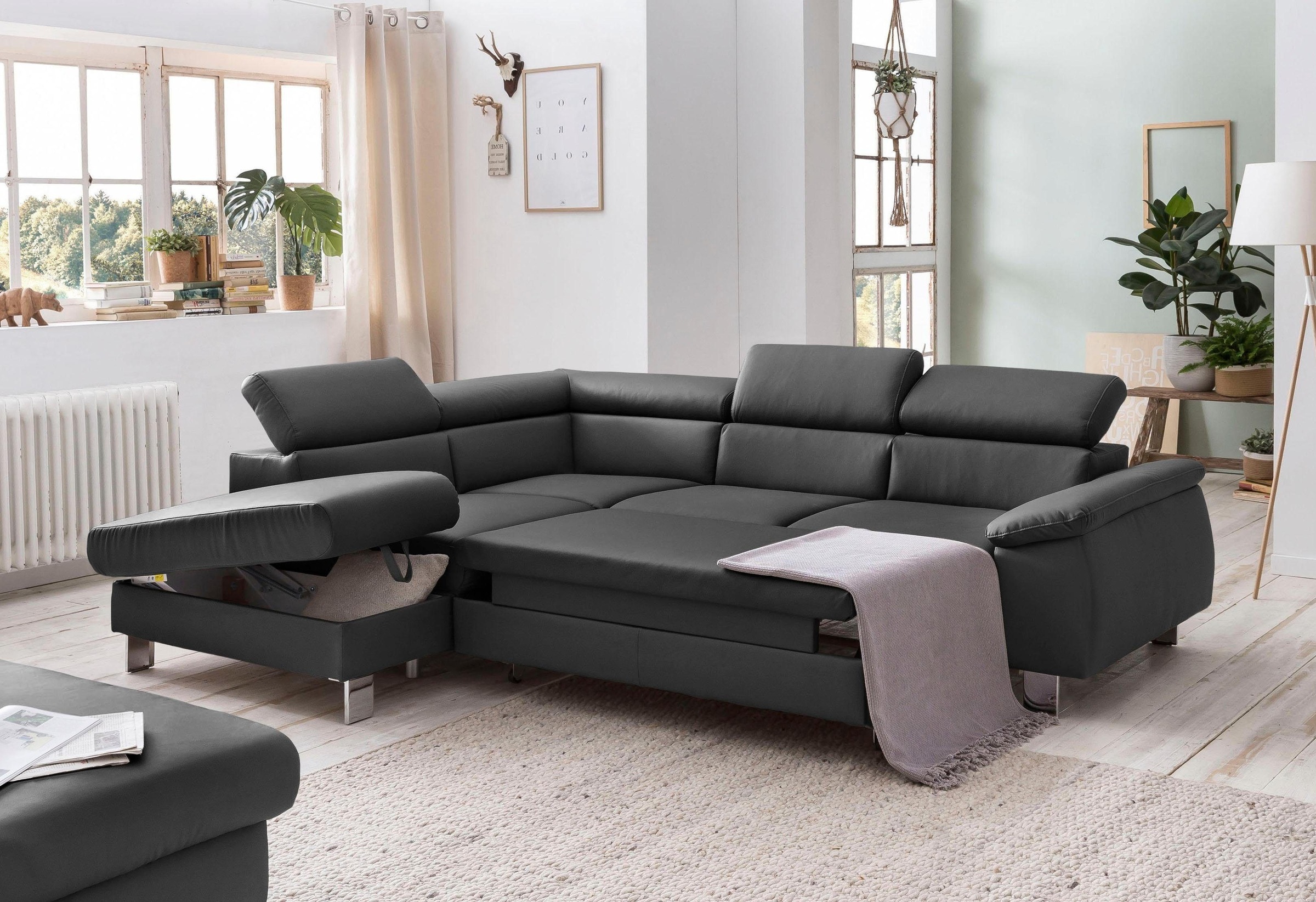 COTTA Polstergarnitur »Komaris L-Form«, (Set), Set bestehend aus: Ecksofa mit Kopfteilverstellung & Hocker