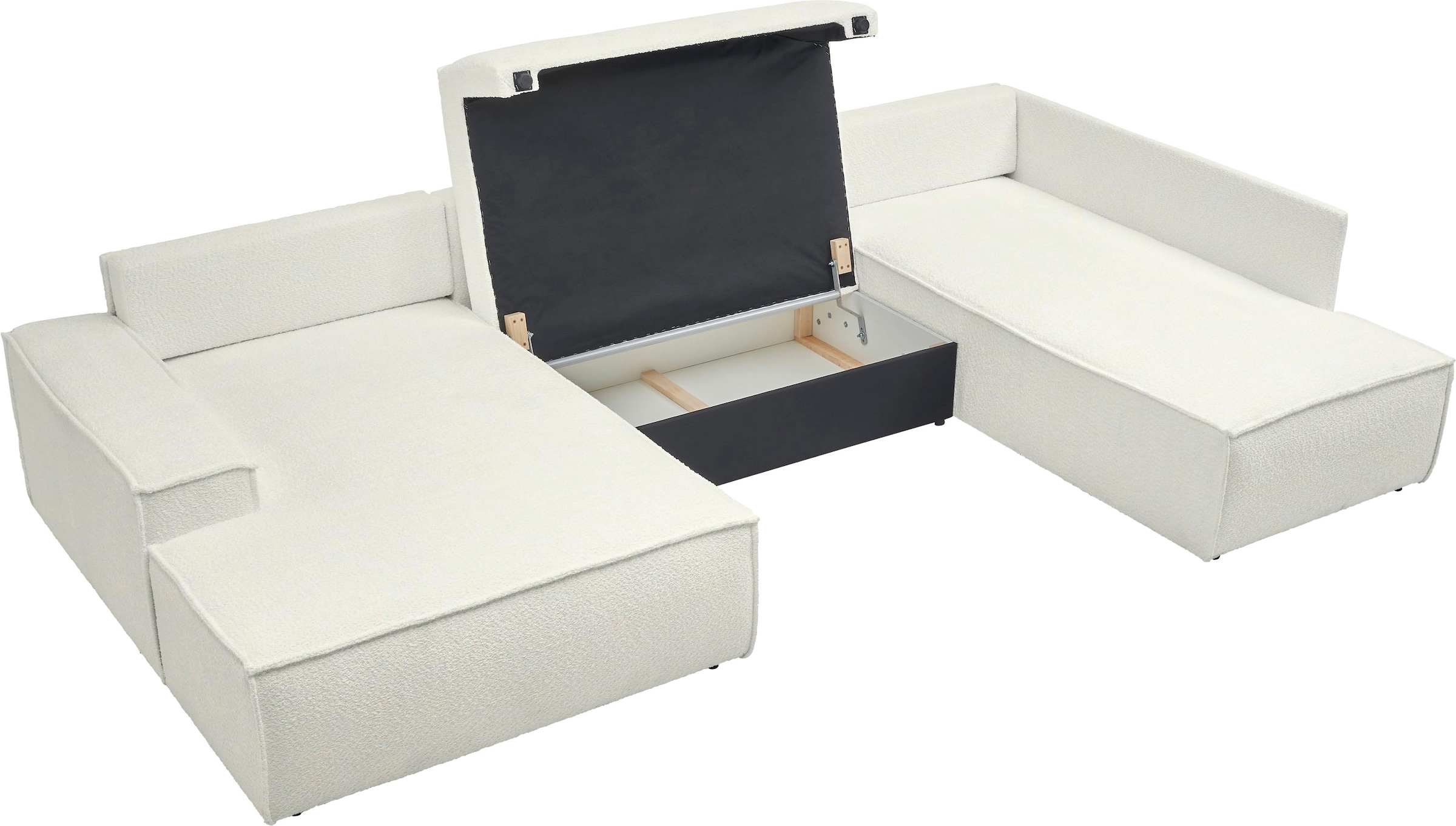 andas Wohnlandschaft »FINNLEY U-Form XXL 329 cm, Schlafsofa, Schlaffunktion m. Bettkasten«, (194/139 cm), Bouclé, Struktur und Cord