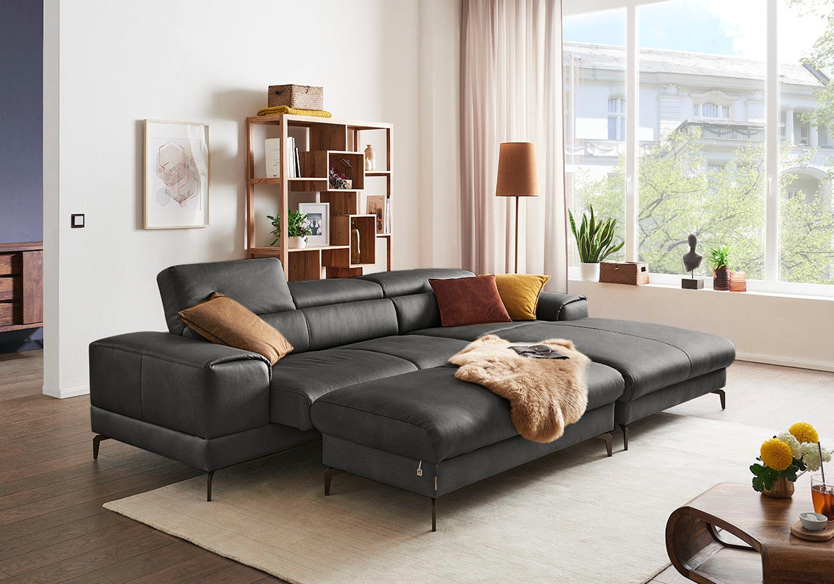 W.SCHILLIG Ecksofa »piedroo, Designsofa mit tollem Sitzkomfort, elegant und bequem, L-Form«, Kopfteilverstellung, wahlweise mit Sitztiefenverstellung, Breite 303cm