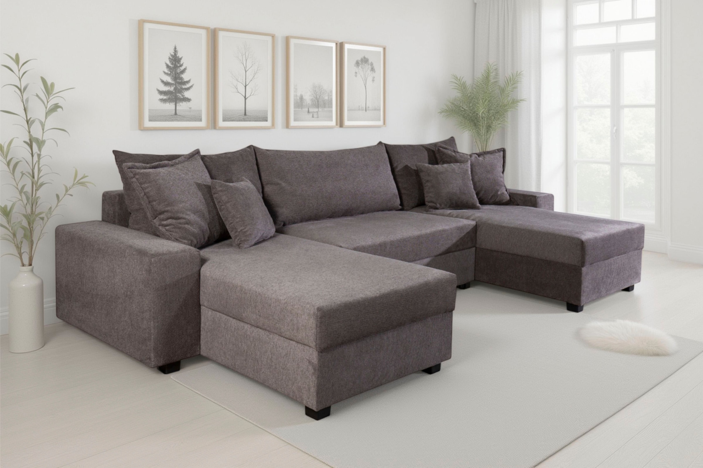OTTO home Wohnlandschaft »Alexa U-Form, B: 313 cm« Bettfunktion, Bettkasten & 4 Zierkissen, Federkern
