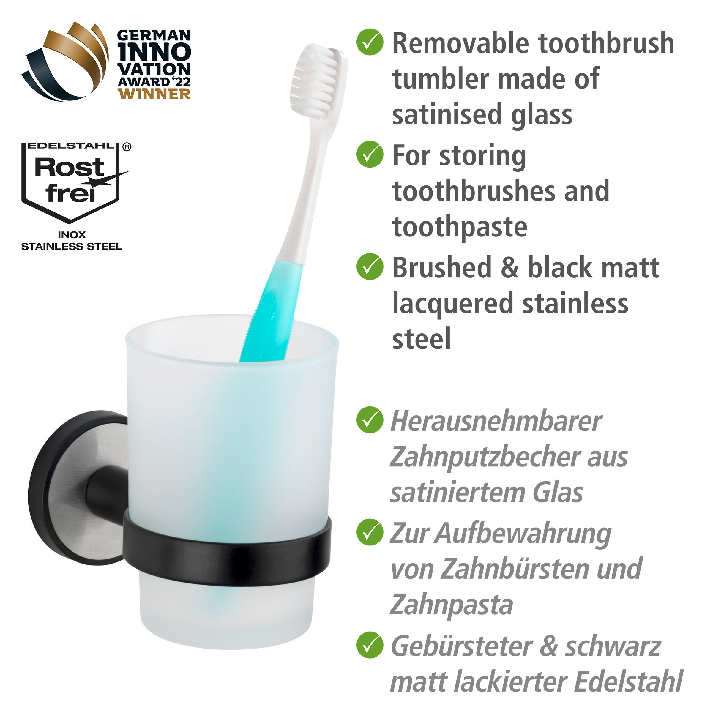 WENKO Zahnputzbecher »UV-Loc® Udine«, befestigen ohne Bohren mit innovativem Klebesystem