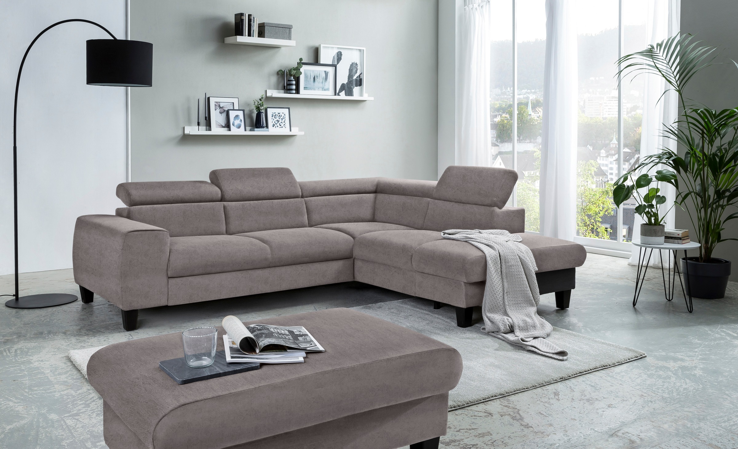 COTTA Ecksofa »Morven L-Form mit Kopfteilverstellung«, wahlweise mit Bettfunktion, Bettkasten & Wireless-Charger