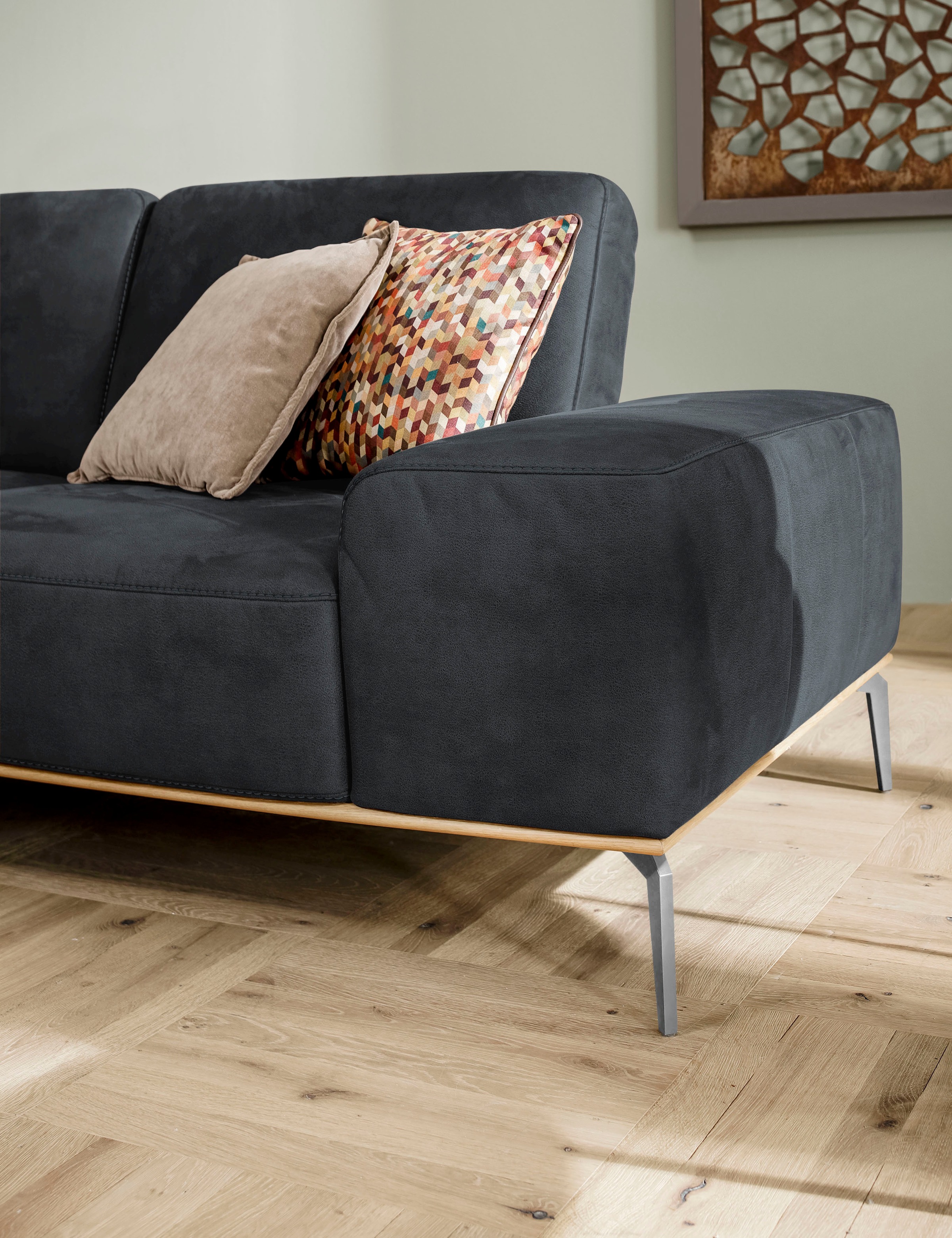 W.SCHILLIG Ecksofa »run, Designsofa, bequem, L-Form«, mit elegantem Holzsockel, Füße in Chrom glänzend, Breite 299 cm