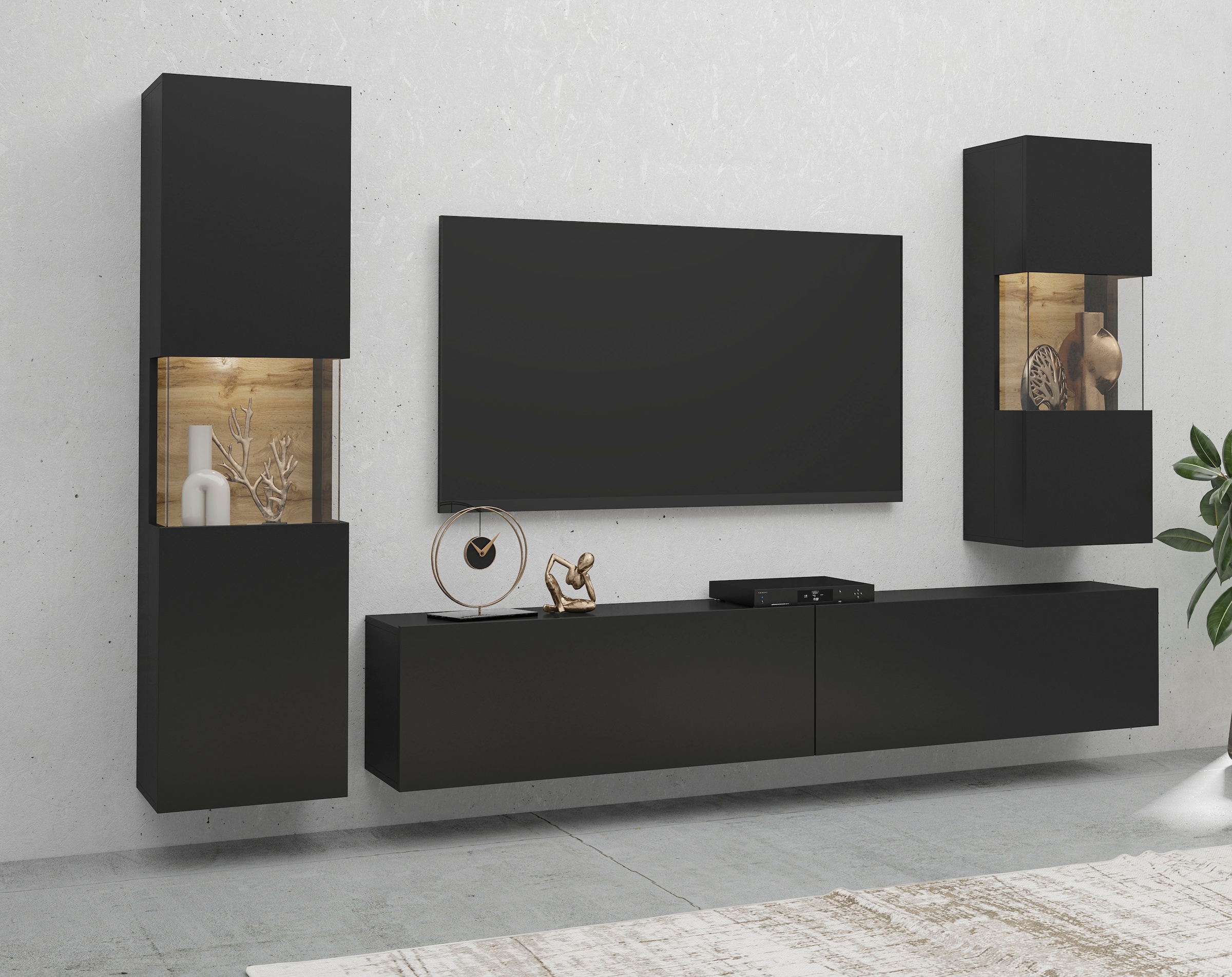 INOSIGN Wohnwand »Ava, Wohnzimmer-Set hängend/stehend montierbar, Vitrine, günstig online kaufen