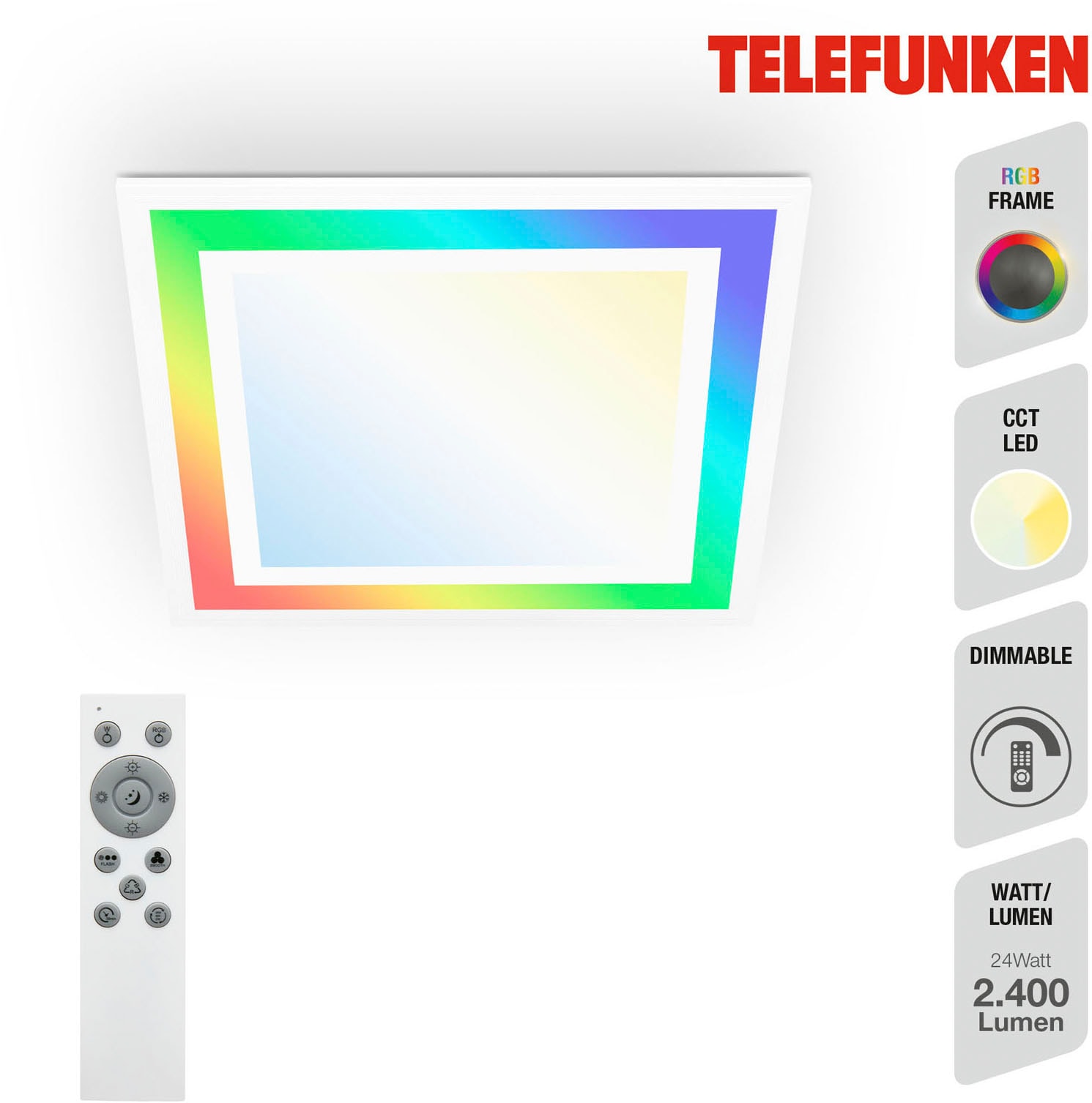 Telefunken LED Panel »318806TF FRAMELIGHT«, Leuchtmittel LED-Board | LED fest integriert, Deckenleuchte Panel CCT RGB Beleuchtung Framelight 24W 2400lm, 44,5 cm