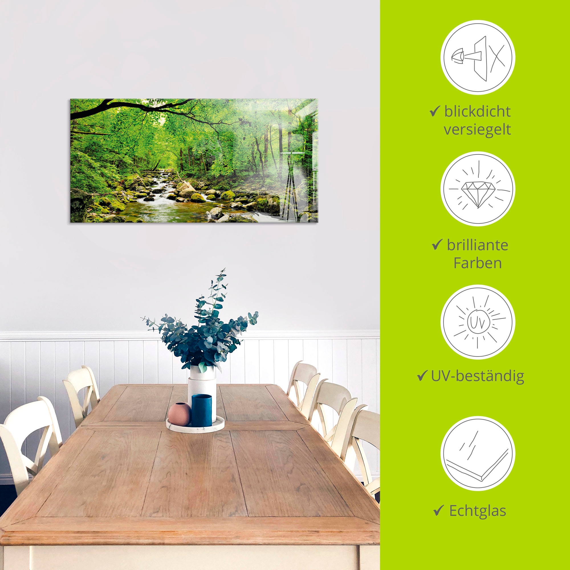 Artland Glasbild »Herbstwald Fluss Smolny« Wald 1 Stk. tlg. in verschiedenen Größen