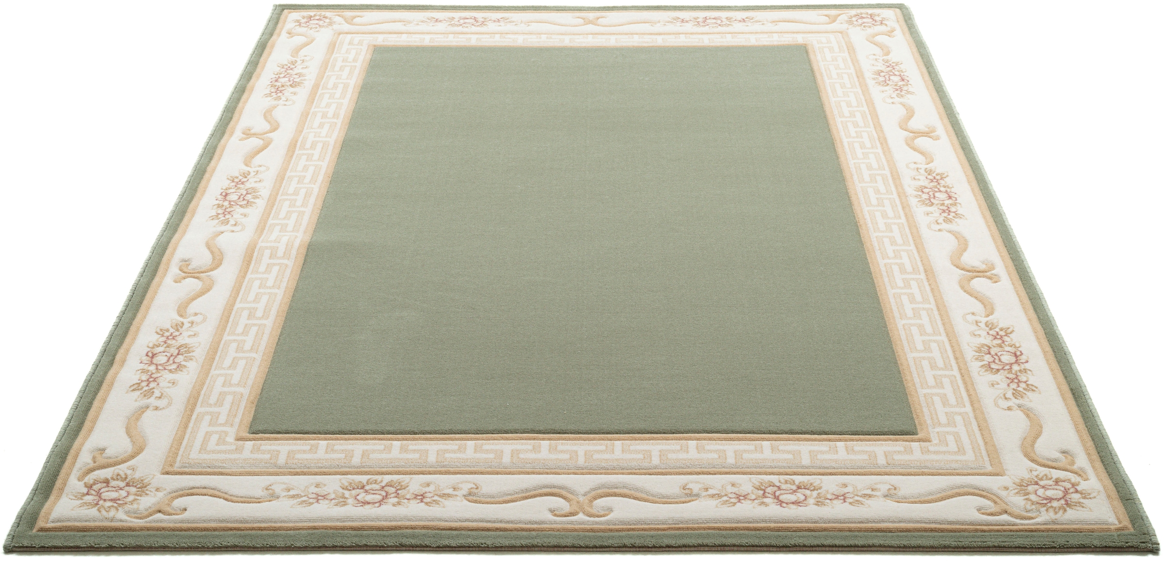THEKO Wollteppich »Pelinia 7745«, rechteckig, 12 mm Höhe, Kurzflor, Uni Farben, mit Bordüre, reine Wolle