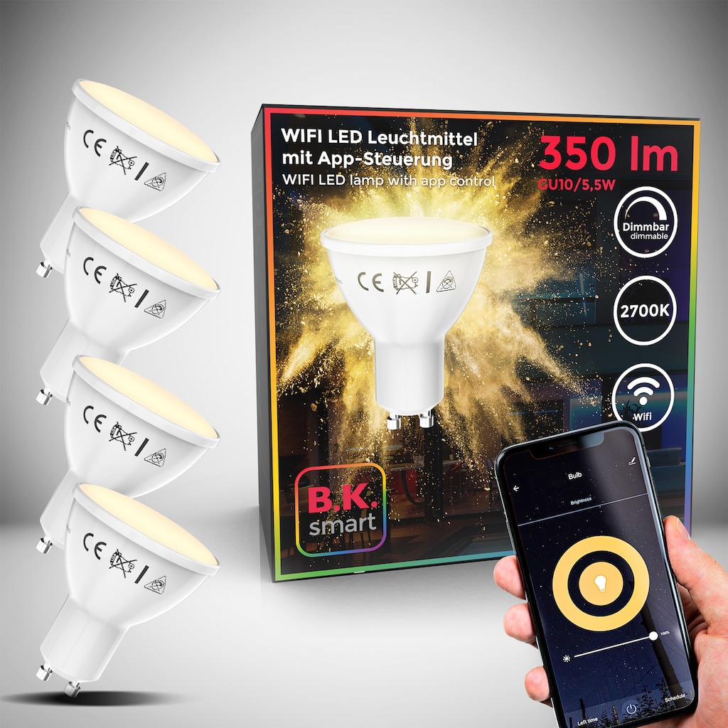 B.K.Licht LED-Leuchtmittel, GU10, 4 St., Warmweiß