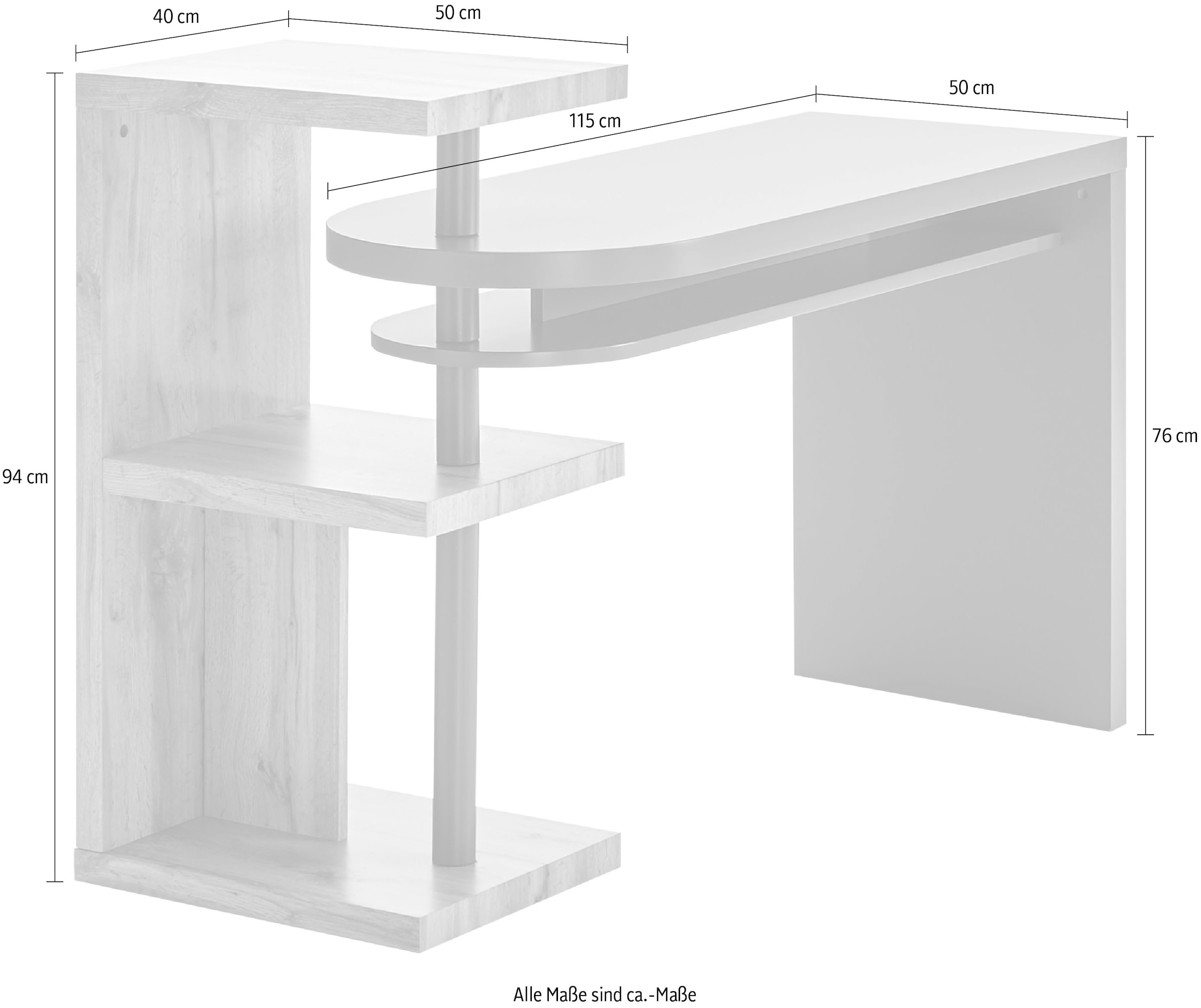 MCA furniture Schreibtisch »Moura«, 145 weiß hochglanz, cm bestellen Regalelment online Tischplatte mit Breite schwenkbar