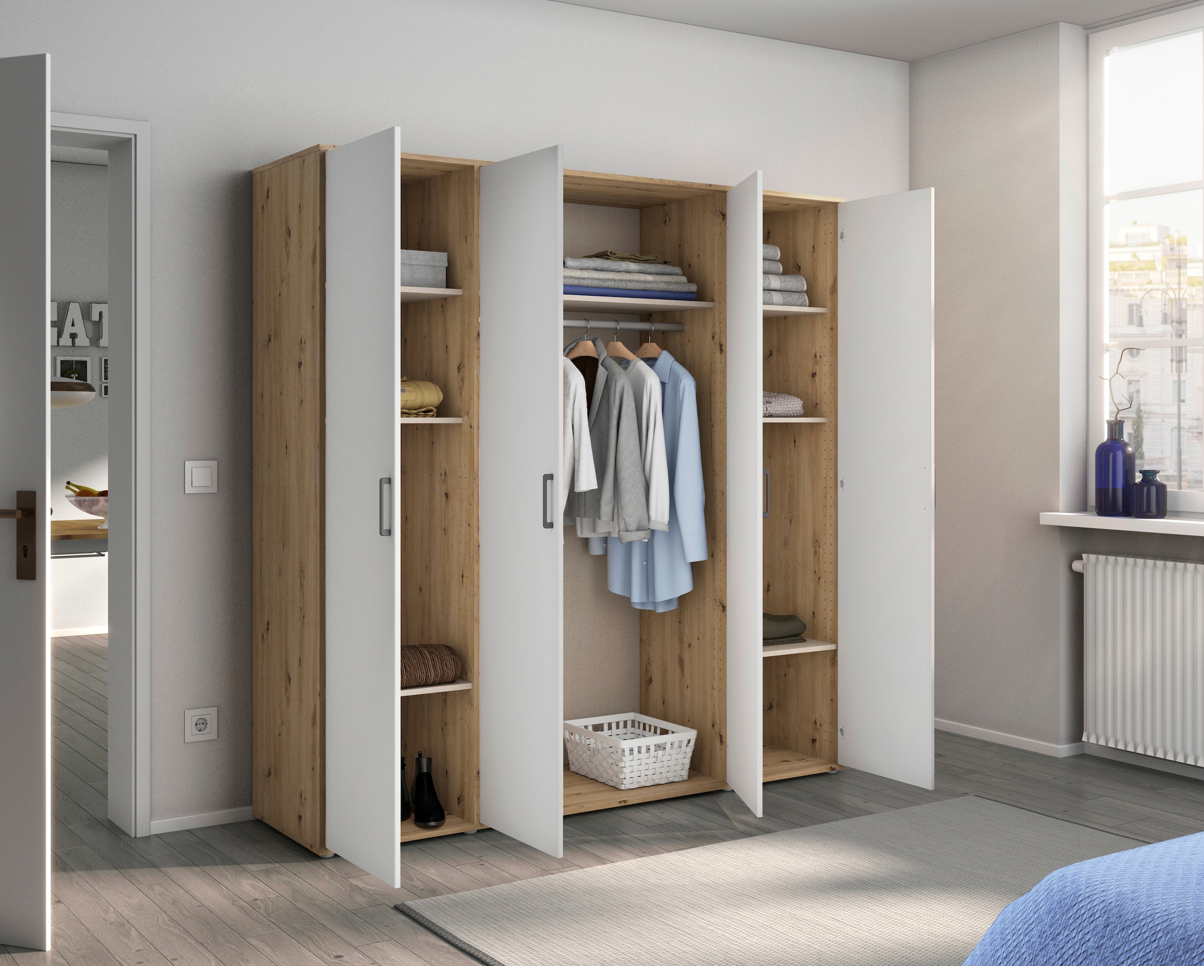 rauch Kleiderschrank »VOYAGER Garderobe Wäscheschrank TOPSELLER Schlafzimmer«, (in 3 verschiedenen Ausstattungen BASIC/CLASSIC/PREMIUM), Schrank mit modernen Griffen in viel Stauraum MADE IN GERMANY