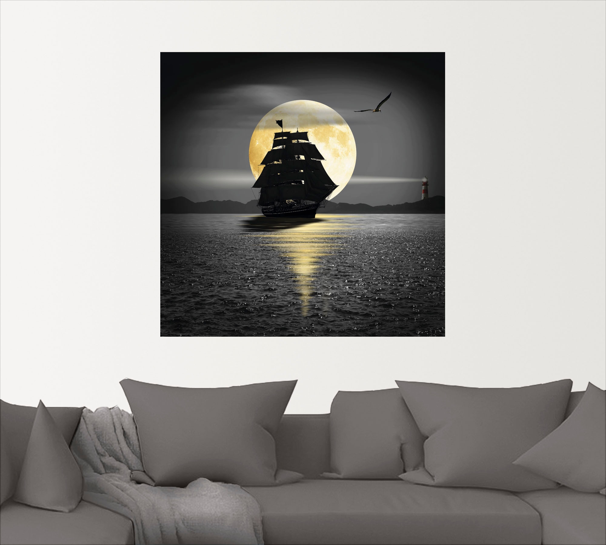 Artland Wandbild »Ein Schiff mit schwarzen Segeln«, Boote & Schiffe, (1 St.), als Leinwandbild, Poster, Wandaufkleber in verschied. Größen
