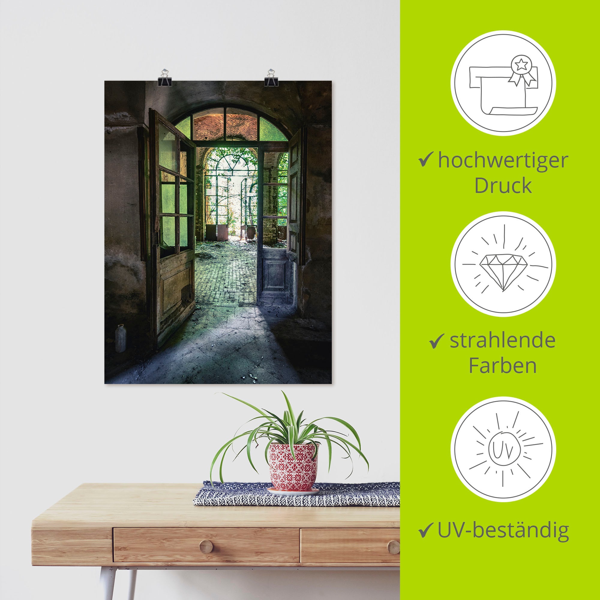 Artland Wandbild »Lost Place - alte Tür Fenster«, Fenster & Türen, (1 St.), als Alubild, Outdoorbild, Leinwandbild, Poster, Wandaufkleber