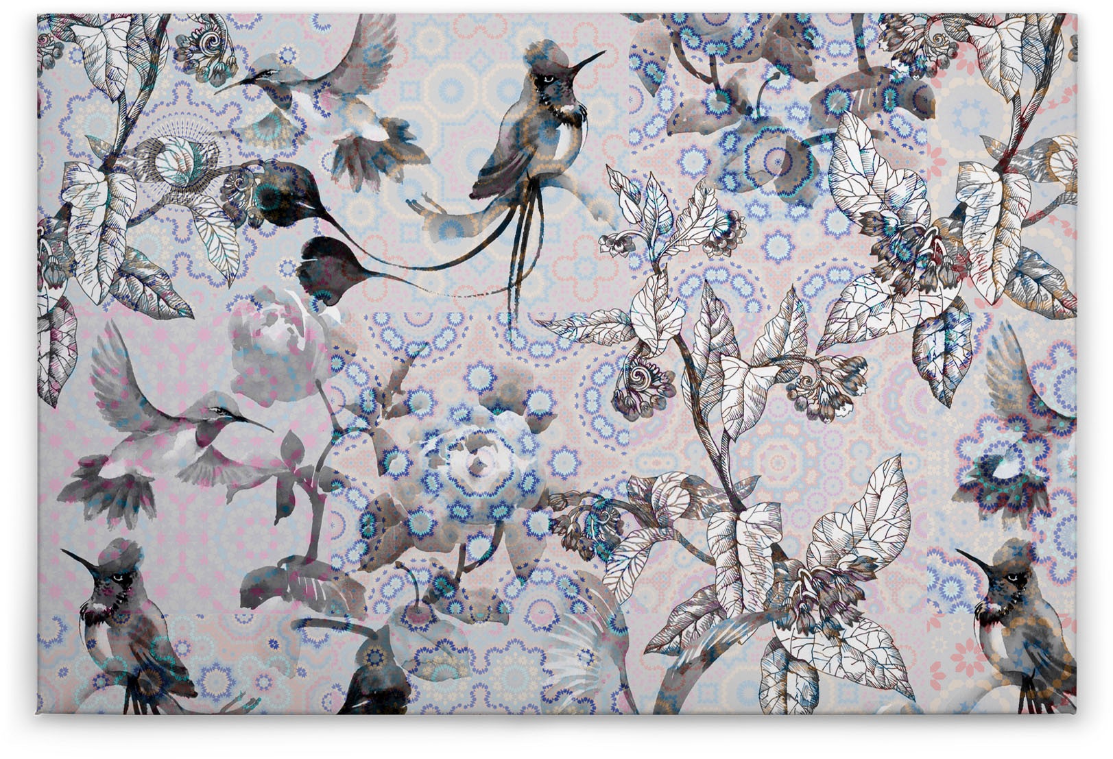 Bricoflor Bild Auf Leinwand Vogel Und Blumen Wandbild 90 X 60 Cm Quer Leinw günstig online kaufen