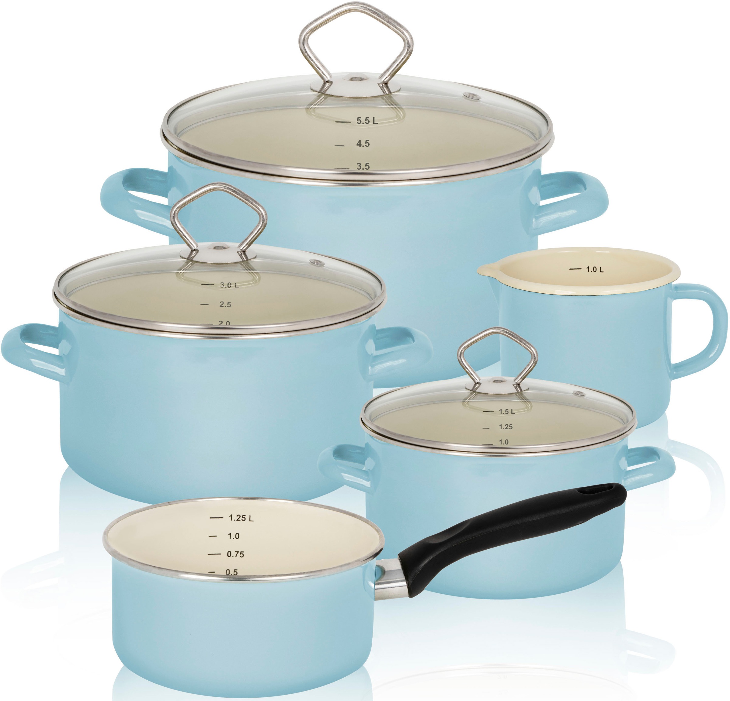 Krüger Topf-Set »Sylt«, Emaille-Aluminiumguss, (Set, 8 tlg., Fleischtopf 16 günstig online kaufen