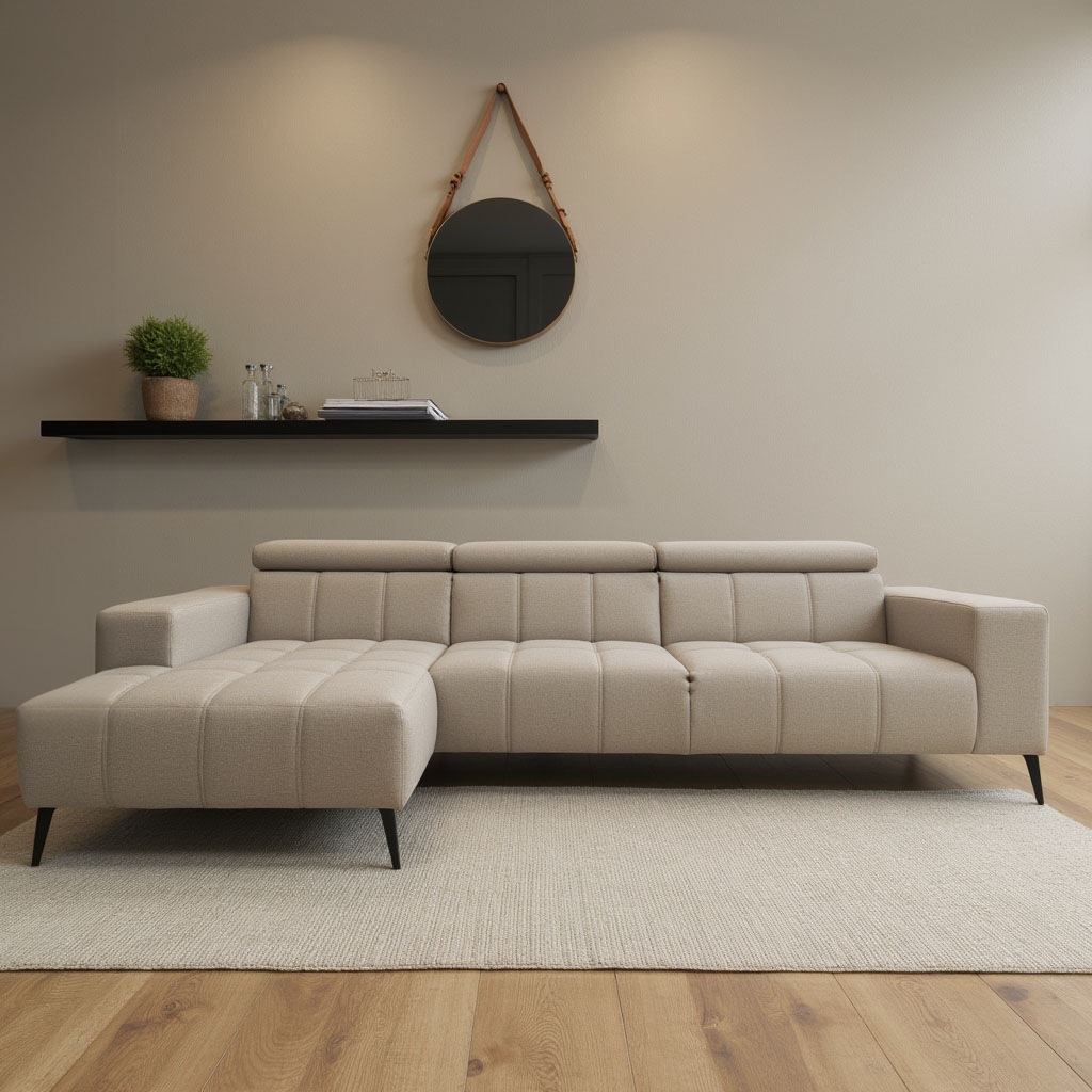 DOMO collection Ecksofa »Trento L-Form, mit Kufenfuß oder Einzelfuß«, wahlweise mit Kopfteilverstellung, Recamiere links/rechts bestellbar