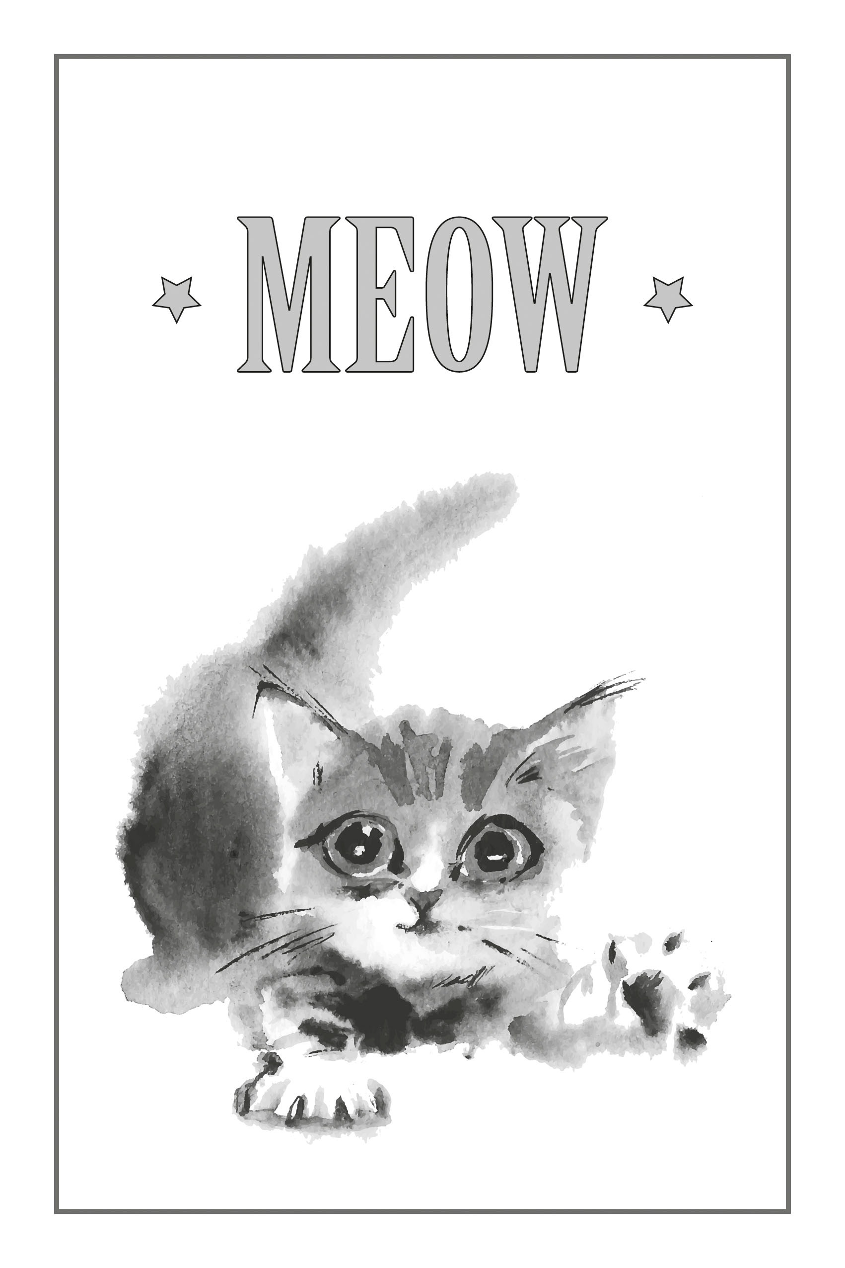 queence Leinwandbild »Katze MEOW«, Kunst-Modern-Schriftzug-Tiere-Katze-Katzen-Katzenbilder-Schwarz-Weiß, Premium-Leinwandstoff, Handarbeit aus Deutschland