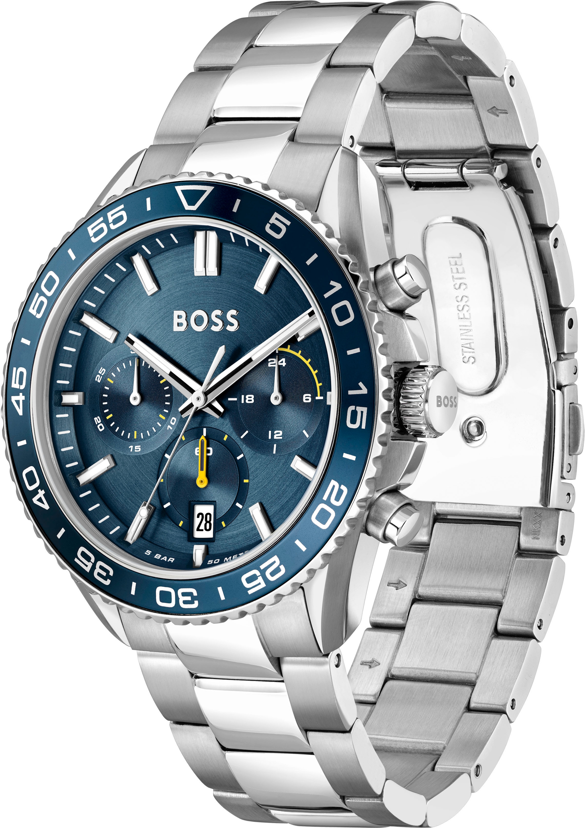 BOSS Chronograph »RUNNER«, Quarzuhr, Herrenuhr, Armbanduhr, Stoppfunktion, Edelstahlarmband