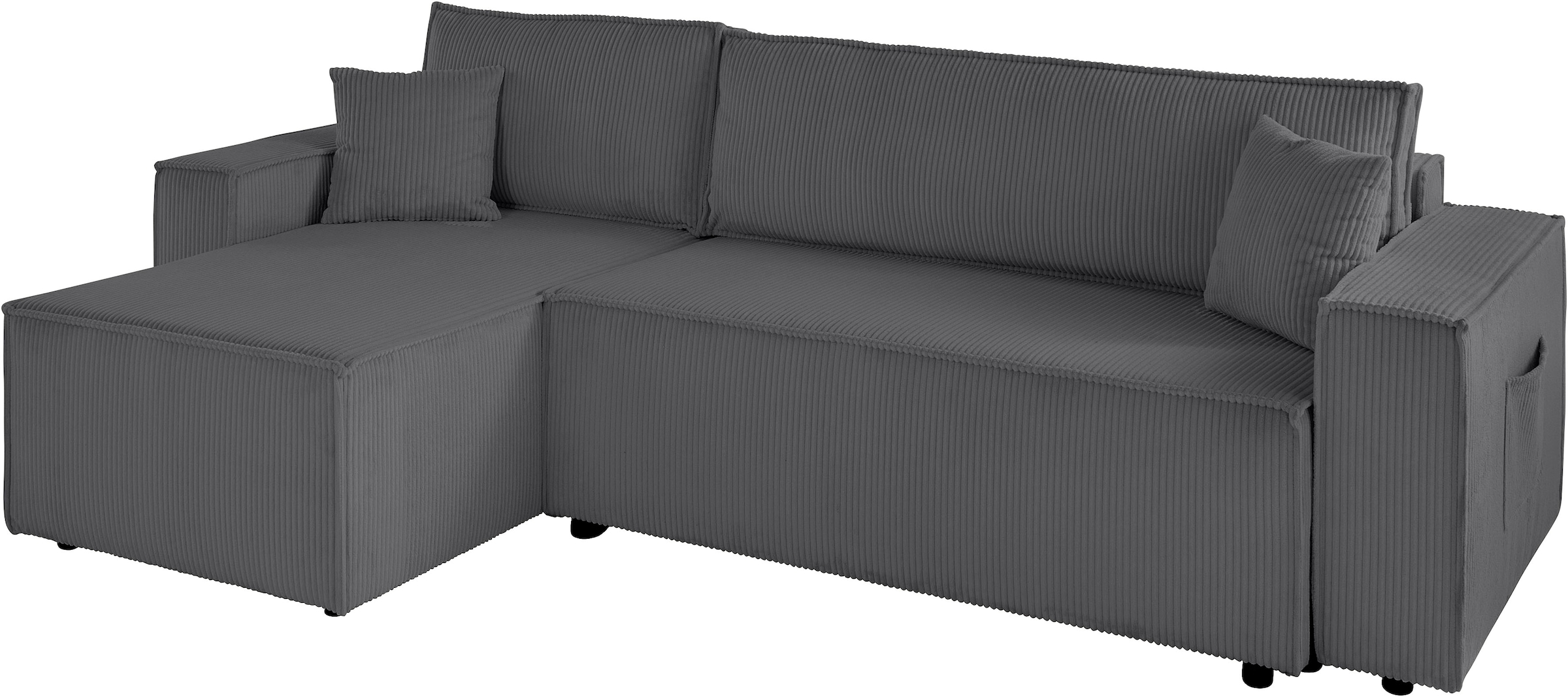 OTTO home Ecksofa »CASSI, 241cm, L-Form, Schlafsofa, Dauerschläfer, Boxspringfederung«, Schlaffunktion (133/200),Bettkasten, Recamiere links/rechts, Cord