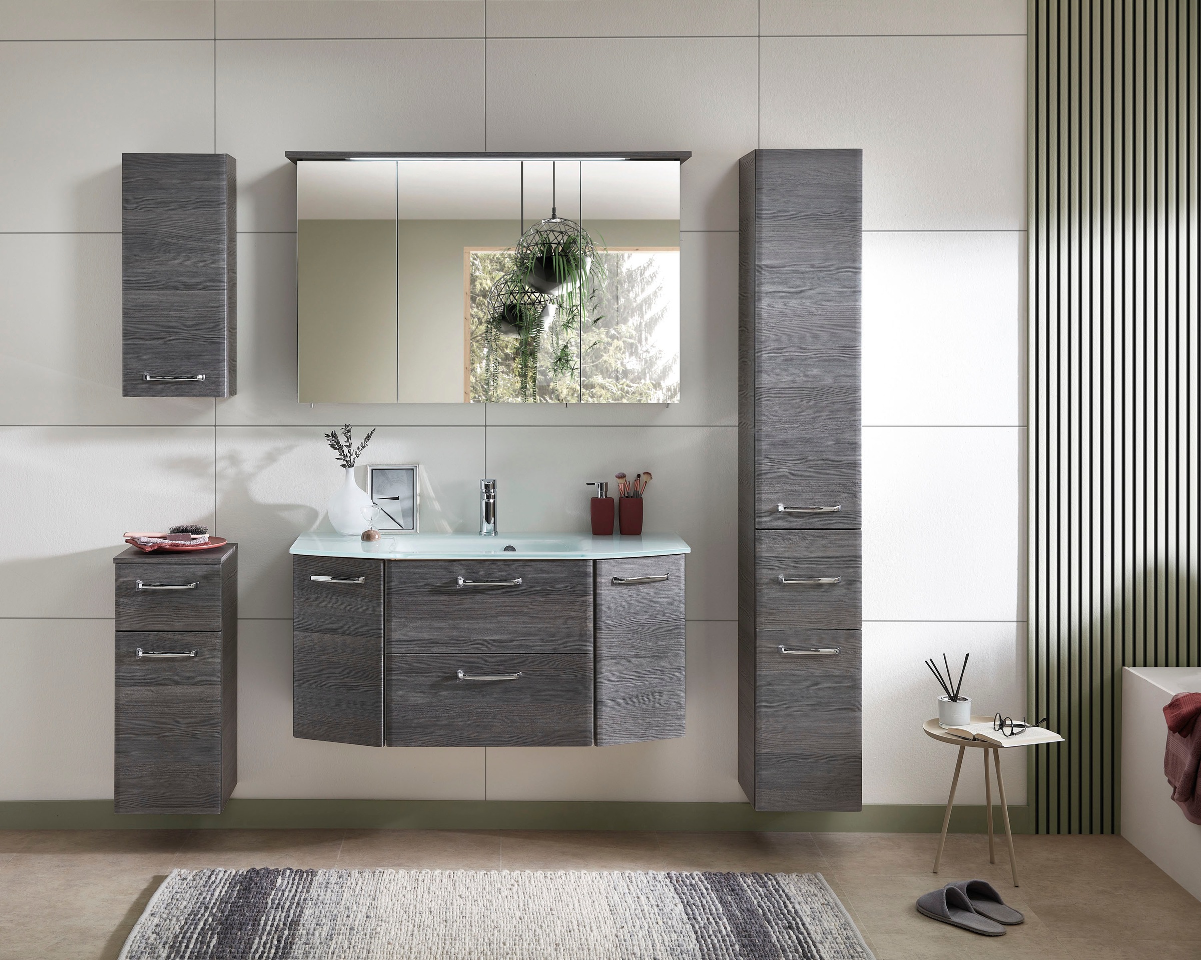 Saphir Badmöbel-Set »Quickset 5-teilig, Glaswaschtisch und LED-Spiegelschra günstig online kaufen