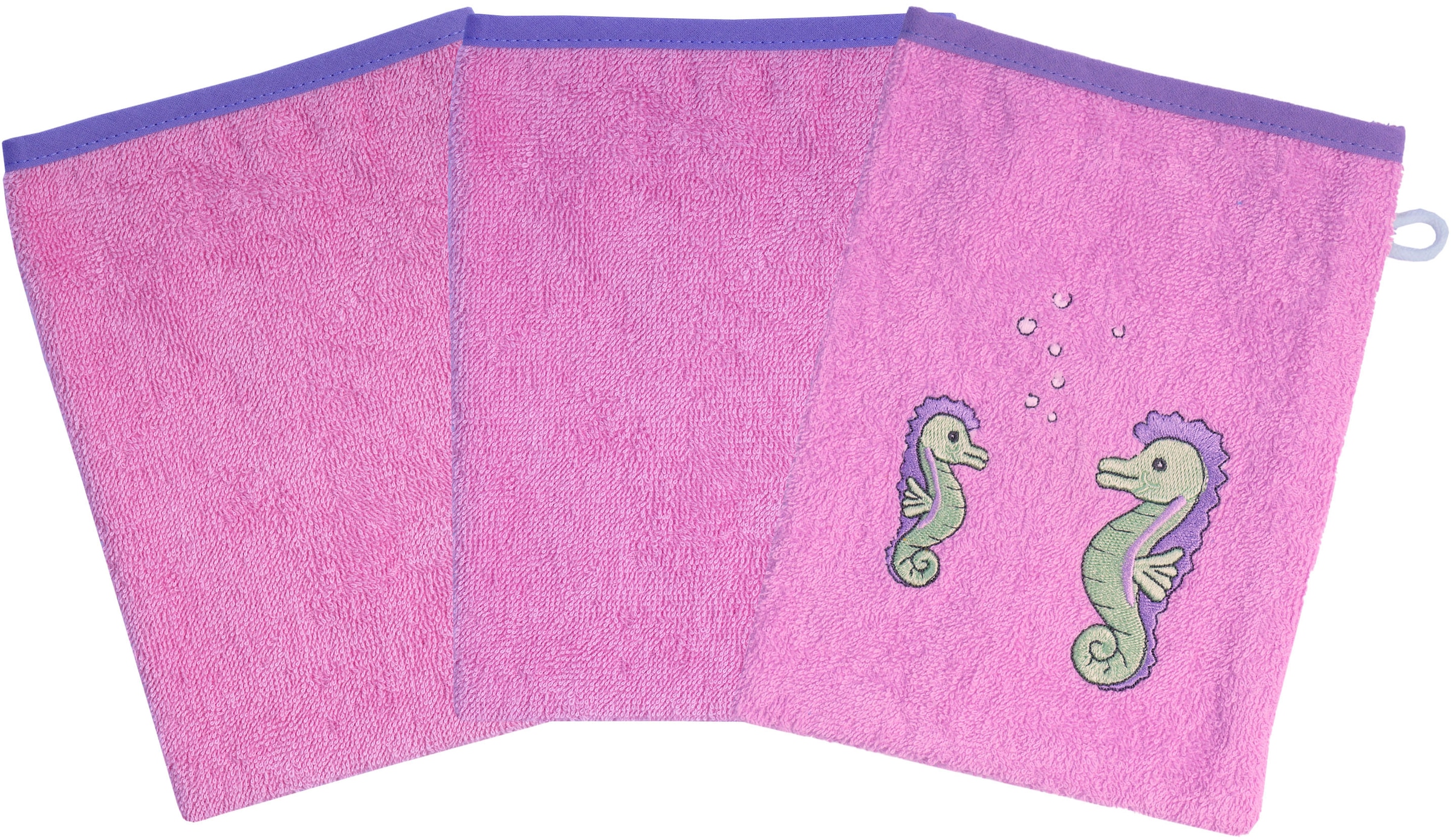 Wörner Waschhandschuh »Seepferdchen«, (Set, 3 St.), 3er-Set, mit Stickerei günstig online kaufen