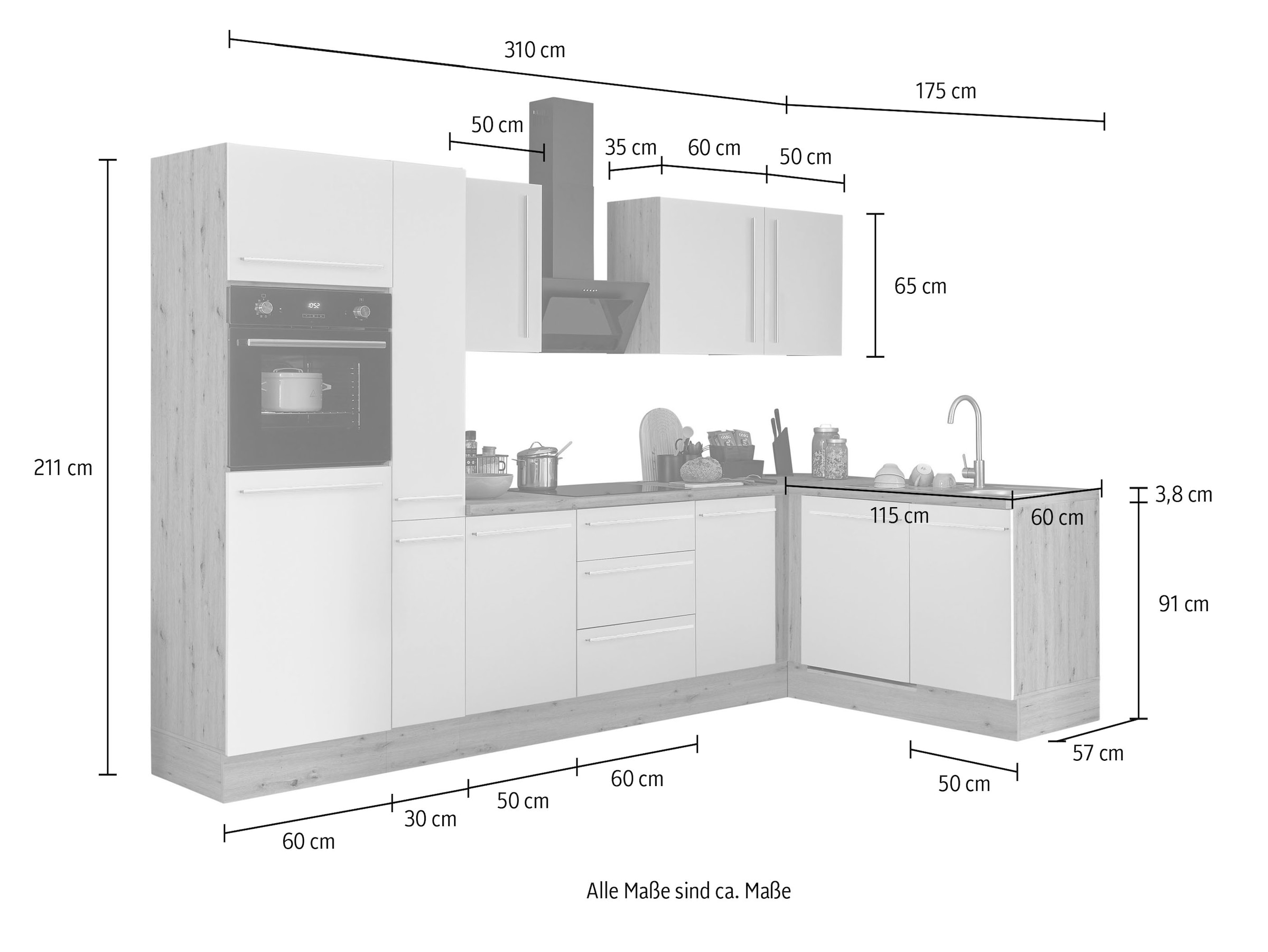 KOCHSTATION Winkelküche »Florida, Stellbreite 310x175 cm«, wahlweise mit E-Geräten, mit Softclose für Türen und Schubkästen