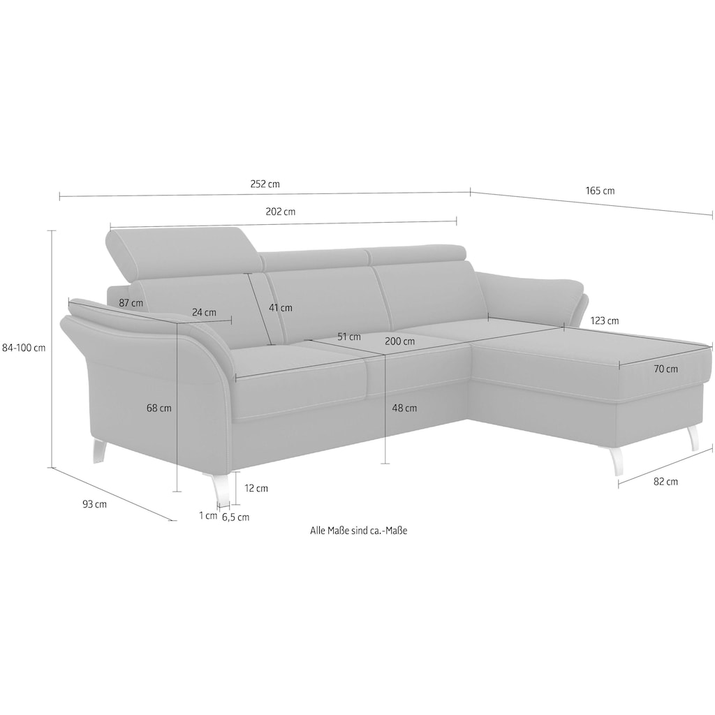 sit&more Ecksofa »Vincenzo L-Form«, inklusive Kopfteilverstellung, wahlweise mit Bettfunktion, Bettkasten