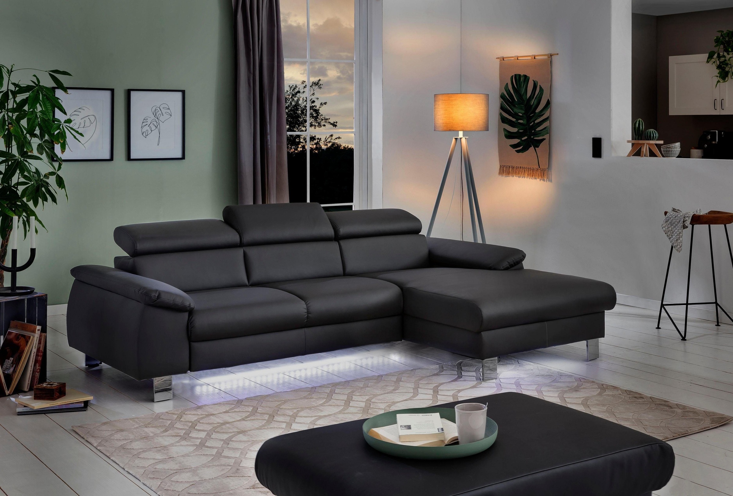 COTTA Polstergarnitur »Komaris L-Form«, (Set), Set bestehend aus: Ecksofa mit Kopfteilverstellung & Hocker