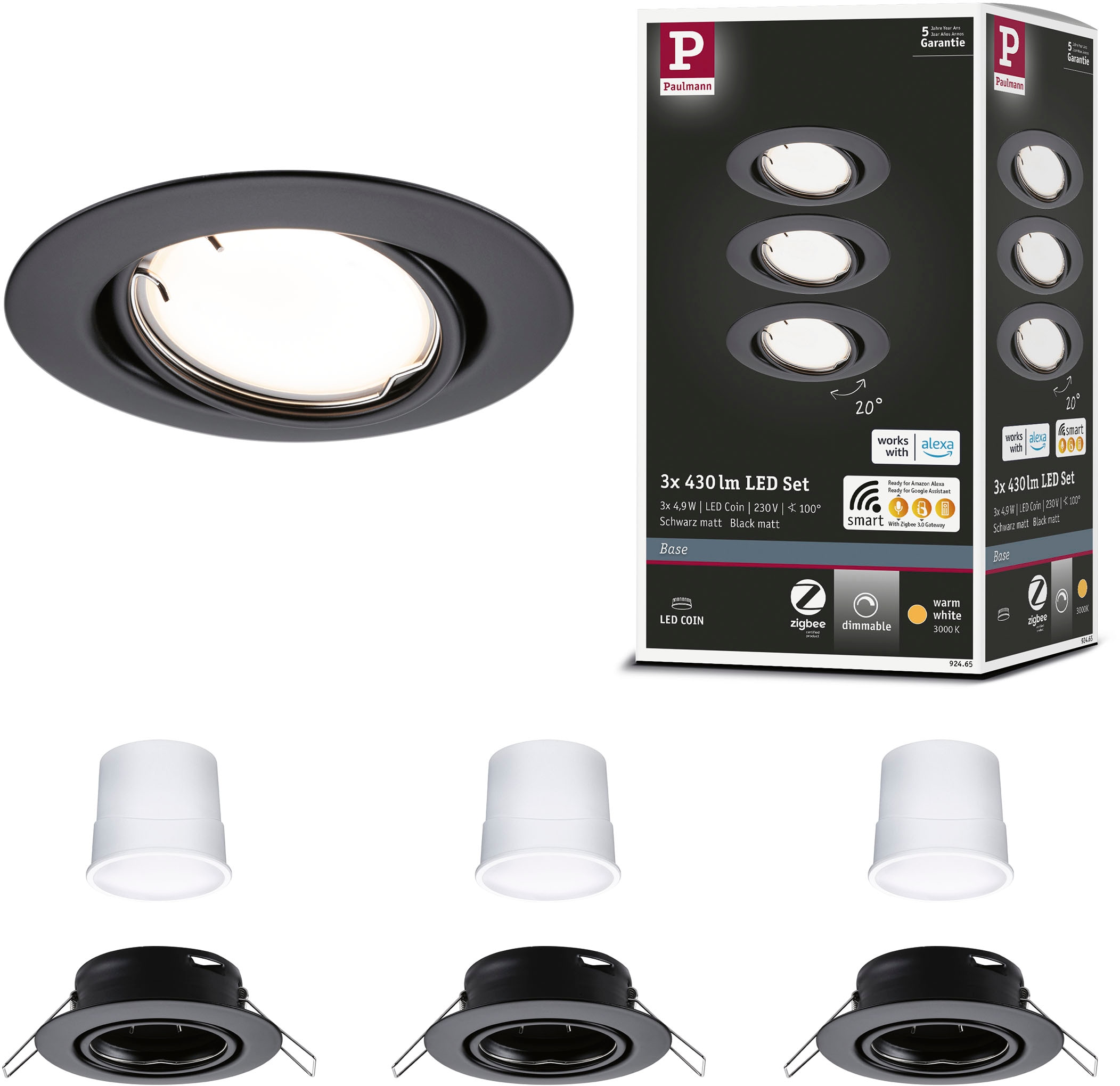 Paulmann LED Einbauleuchte »Base 3x430lm 230V«, 3 flammig, Zigbee Basisset