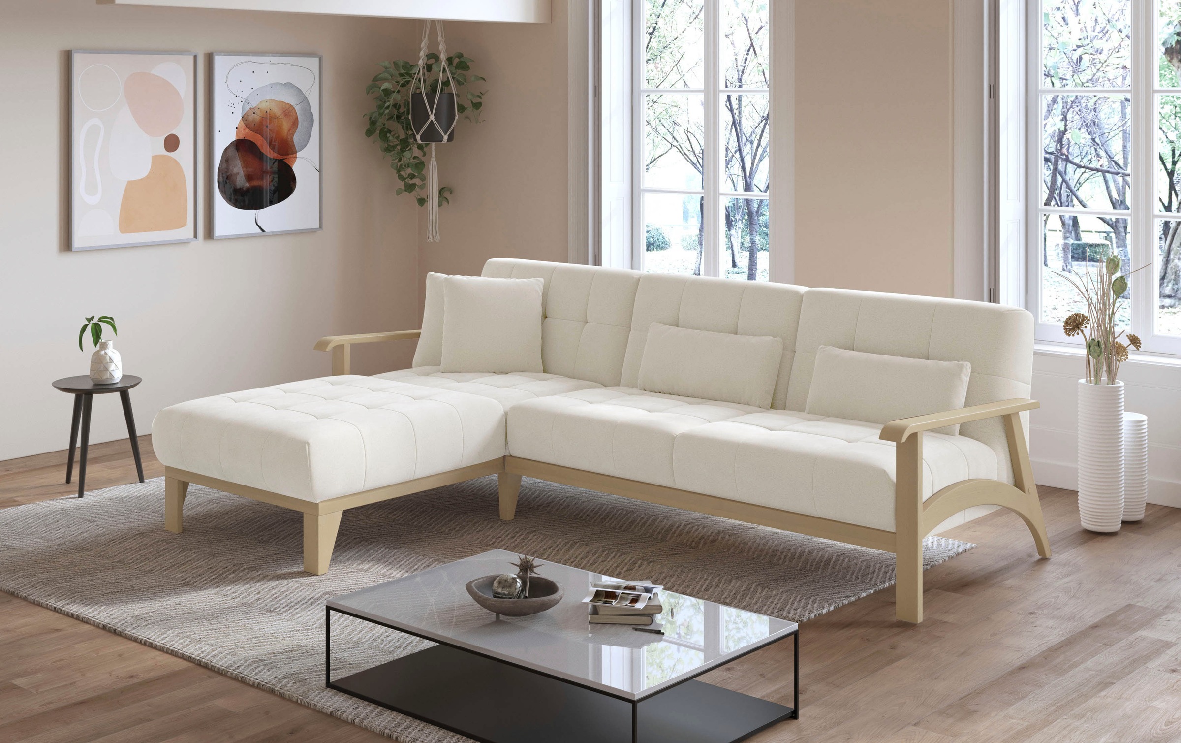 sit&more Ecksofa »Billund L-Form«, Armlehnen aus Buchenholz in natur, verschiedene Bezüge und Farben