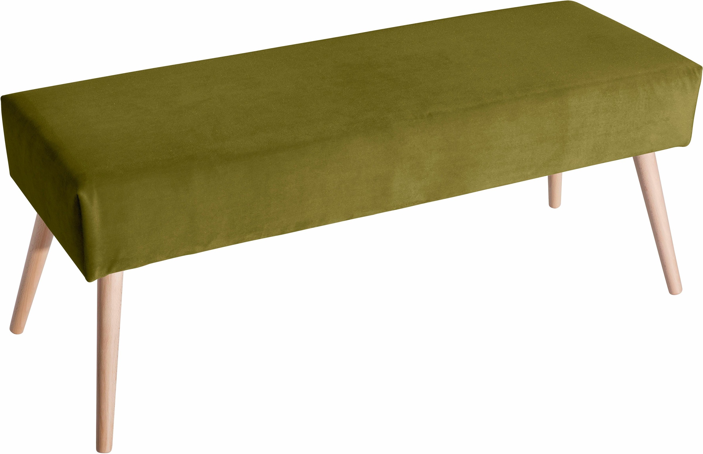 Sitzbank „Sit“, mit hohen konischen Füßen, oliv B/H/T: 114 cm x 48 cm x 40 cm