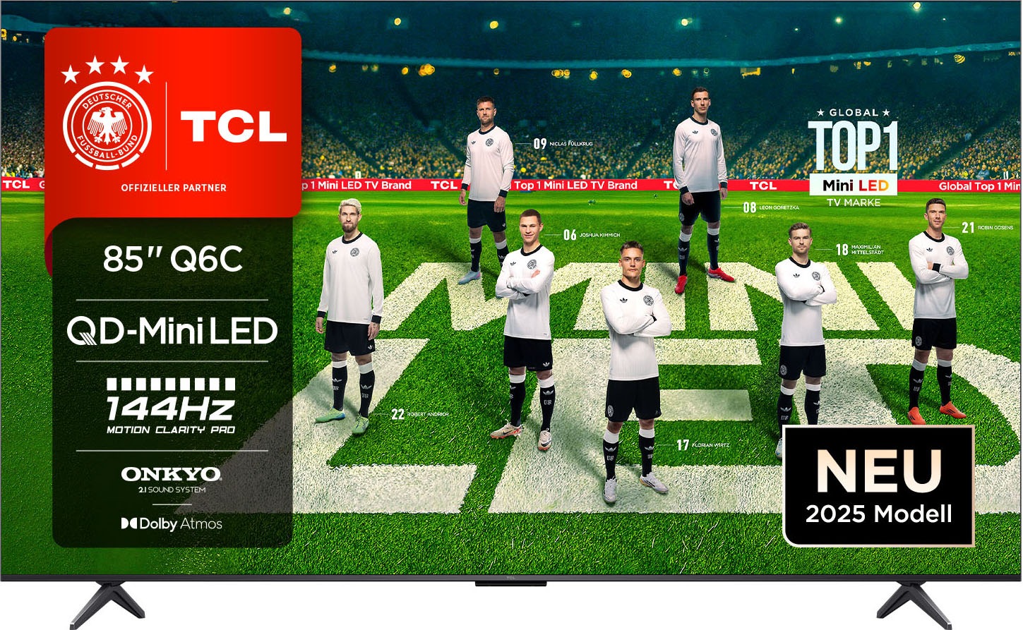 TCL Mini-LED-Fernseher »85Q6CX1« 215 cm/85 ′′ Smart-TV 4K Multi-HDR Dolby Vision, 144Hz, ONKYO Dolby Atmos, Apple Airplay 2 schwarz Unterstützung...