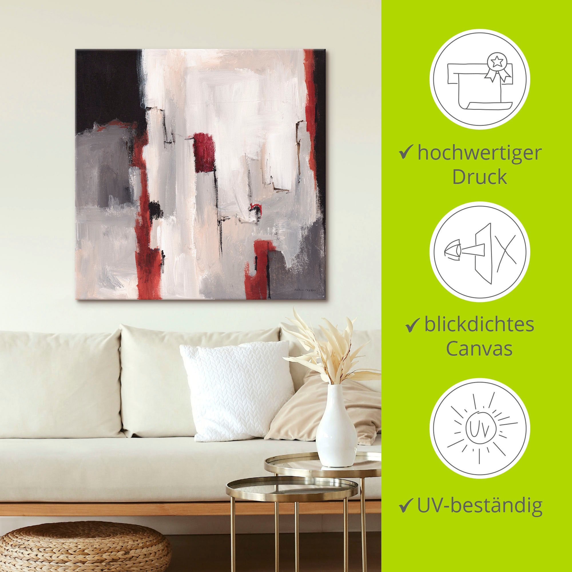 Artland Leinwandbild »Rot an Grau II« Gegenstandslos 1 Stk. tlg. auf Holzrahmen gespannt