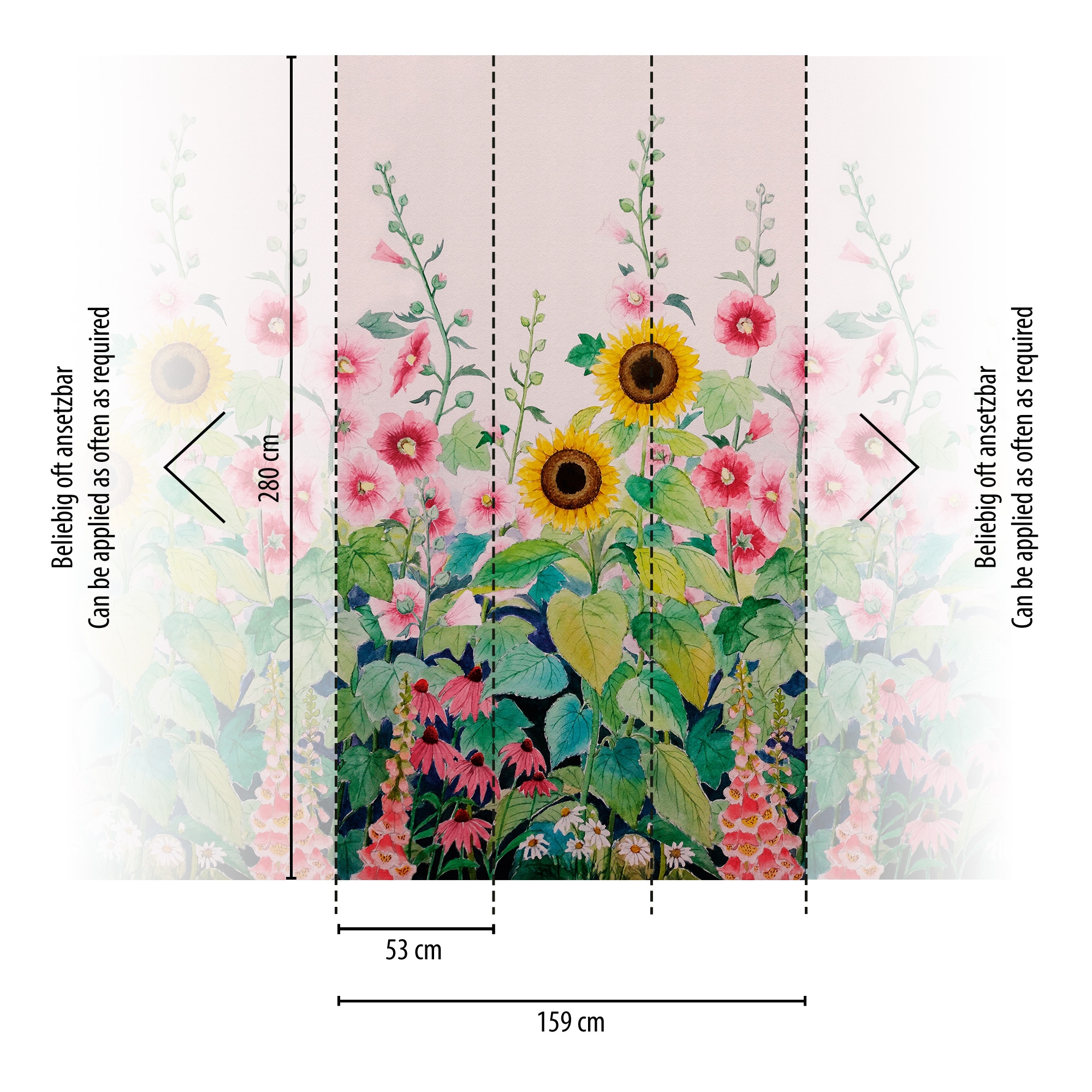 living walls Fototapete »THE WALL III Blumenwiese Tapete Motivtapete Blumen Blume«, matt, Vliestapete Sonnenblumen für Schlafzimmer Küche Wohnzimmer Blumenwiese