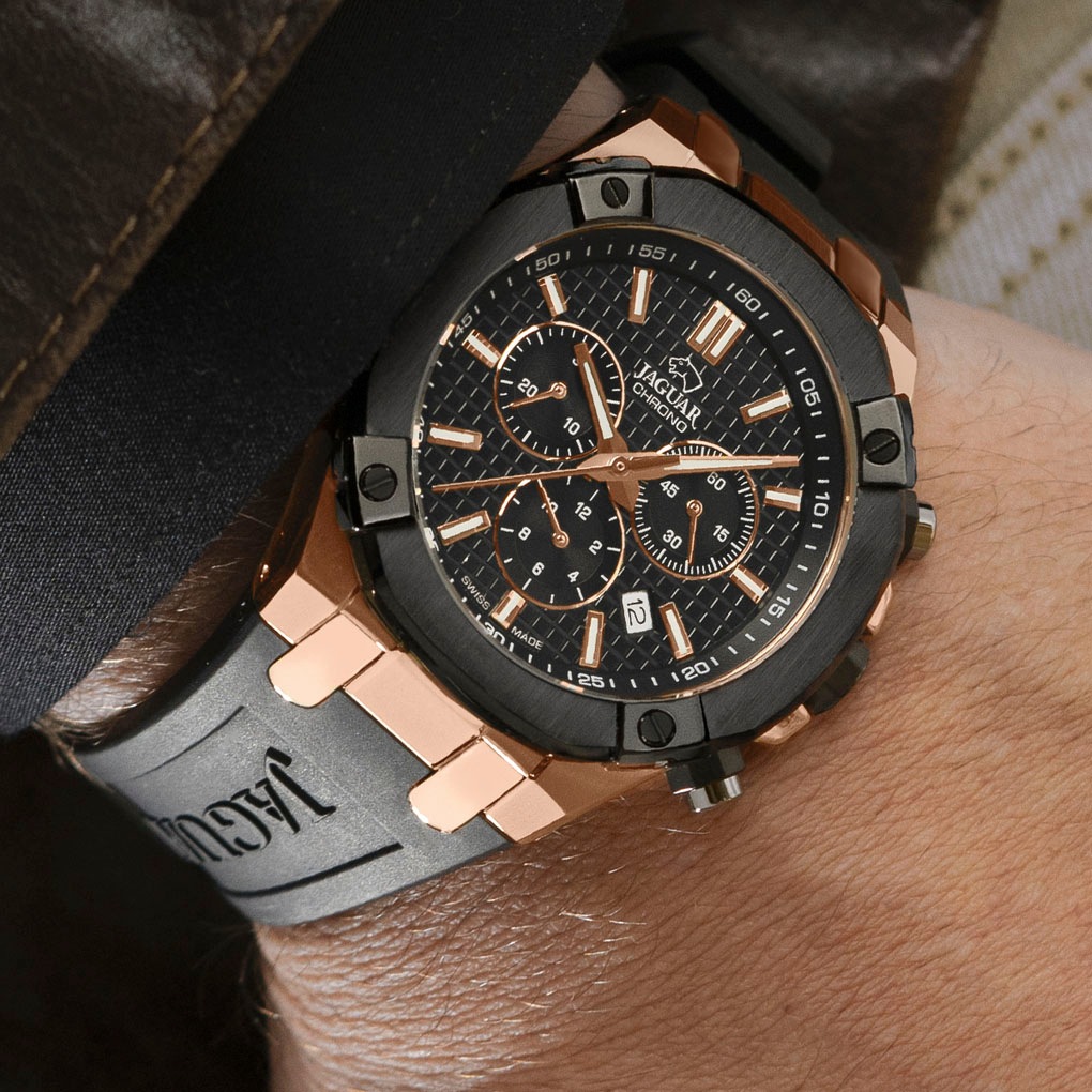 Jaguar Chronograph »Diplomatic«, Quarzuhr, Armbanduhr, Herrenuhr,Swiss Made,Stoppfunktion,Kautschukband