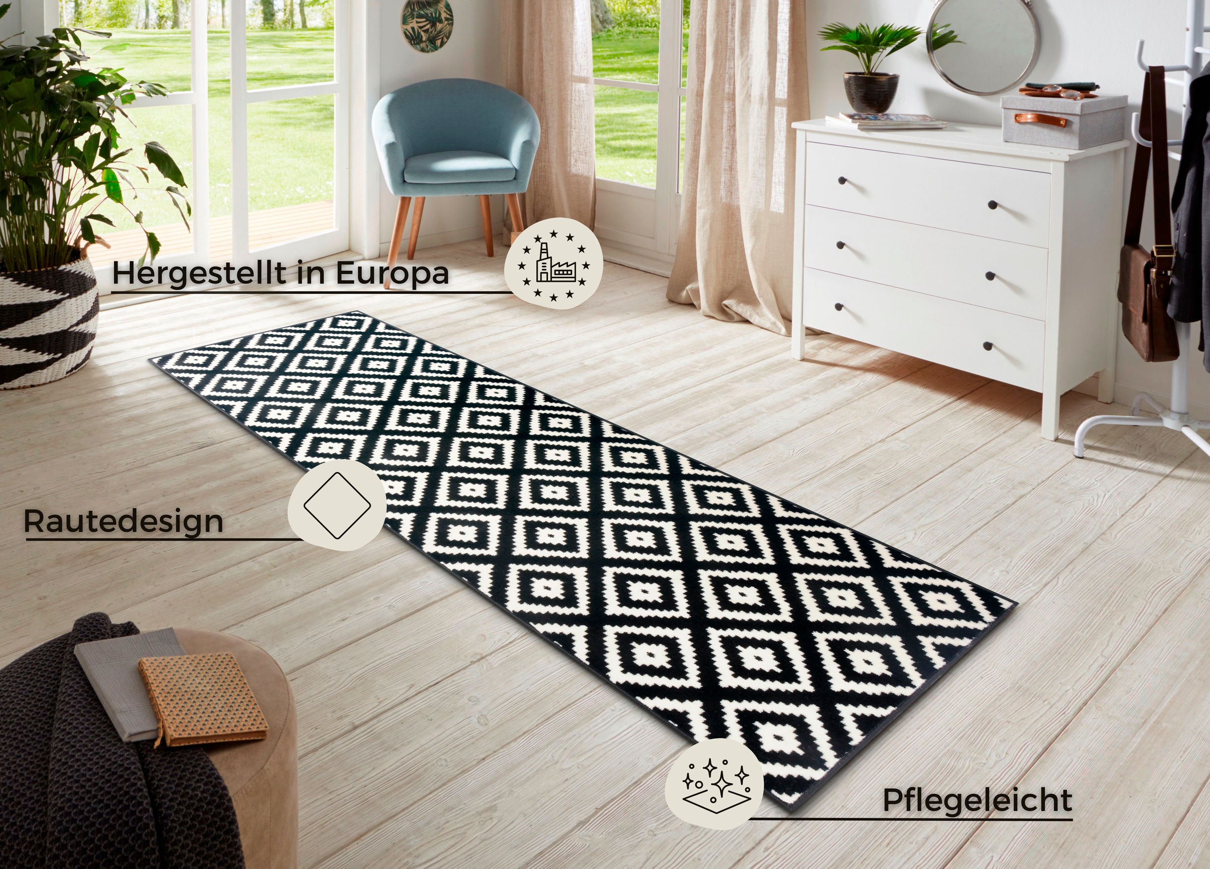 HANSE Home Teppich »Raute«, rechteckig, 9 mm Höhe, Läufer, Kurzflor, Skandi, Raute, Wohnzimmer, Schlafzimmer, Flur