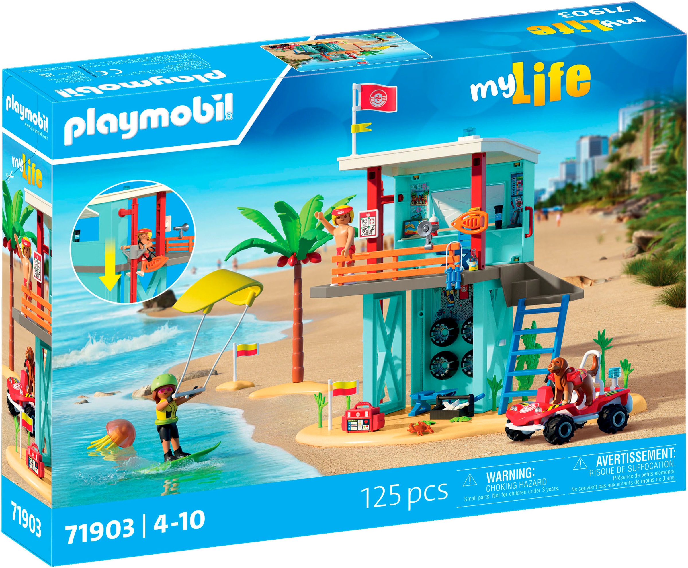 Playmobil® Konstruktions-Spielset »Rettungsturm mit Beach buggy (71903), My Life«, (125 St.), Made in Europe