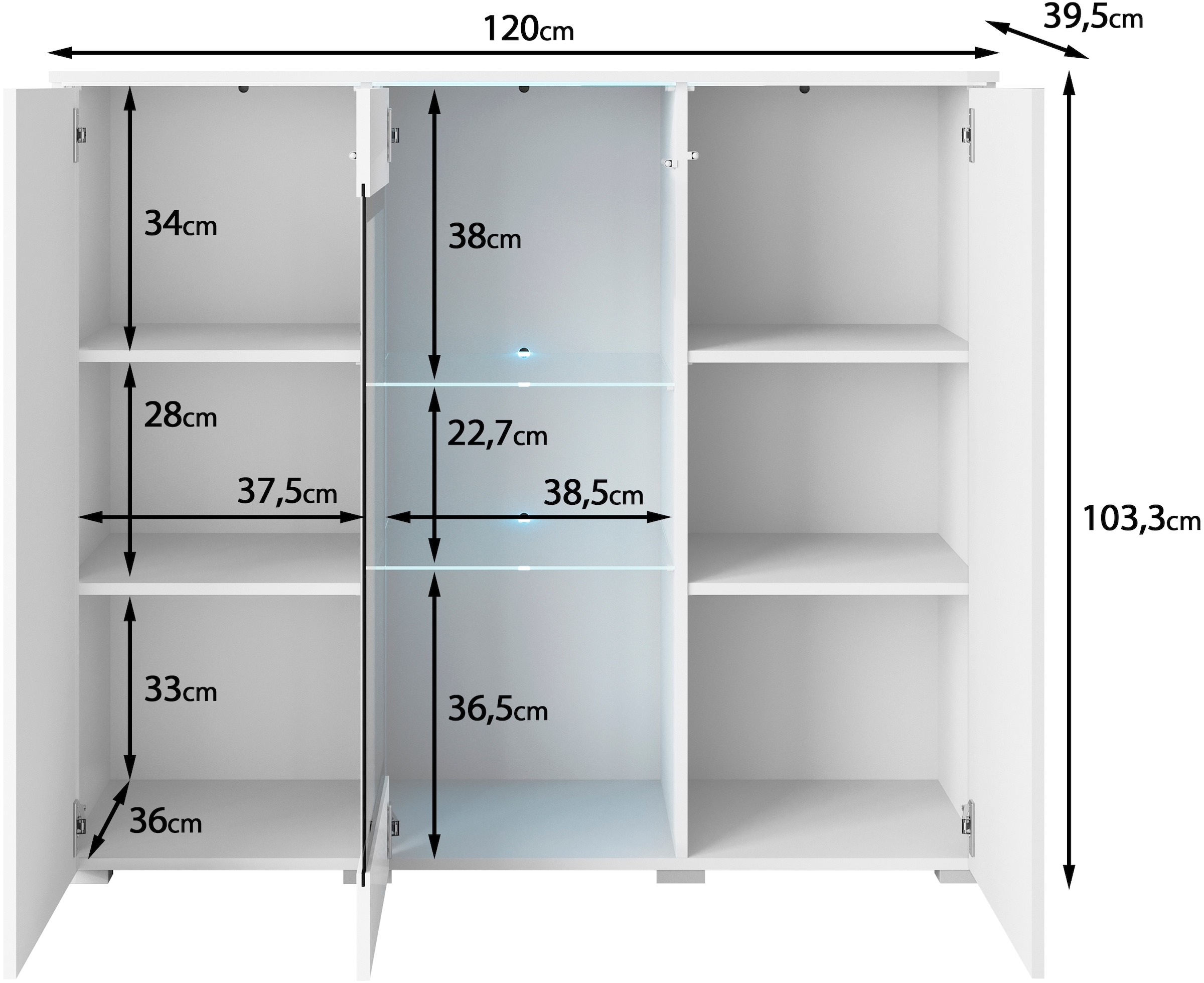 INOSIGN Highboard »Vera«, Highboard mit 4 Türen, 9 Fächern, verglasten Türen