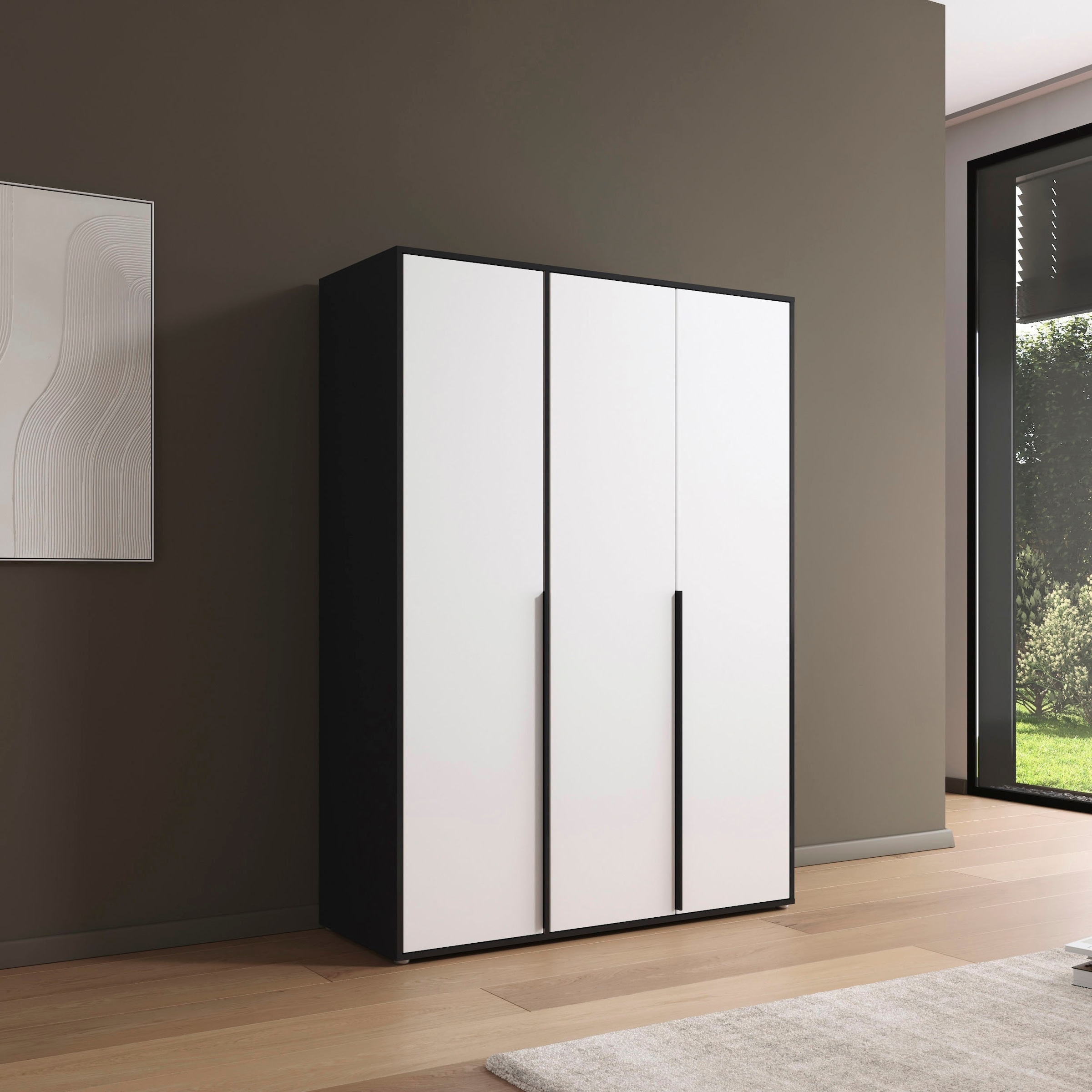 rauch Drehtürenschrank »Kleiderschrank Schrank Garderobe Wäscheschrank NAGATA viel Stauraum«, (in 3 verschiedenen Ausstattungen BASIC/CLASSIC/PREMIUM), mit modernen Stangengriffen in Graumetallic TOPSELLER MADE IN GERMANY