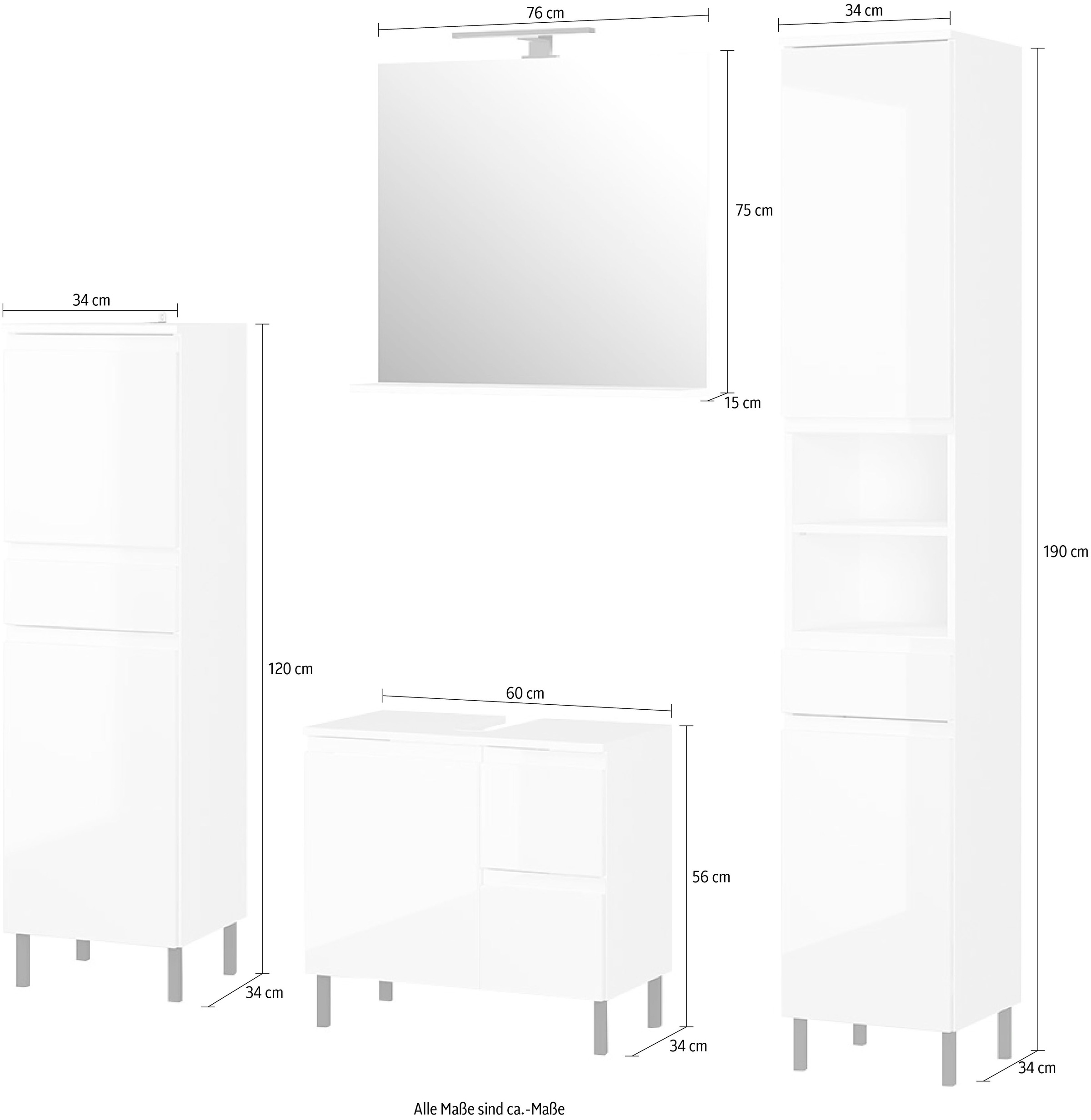GERMANIA Badmöbel-Set »Scantic«, (Set, 4 St.), aus Midischrank, Spiegel, Waschbeckenunterschrank, Hochschrank