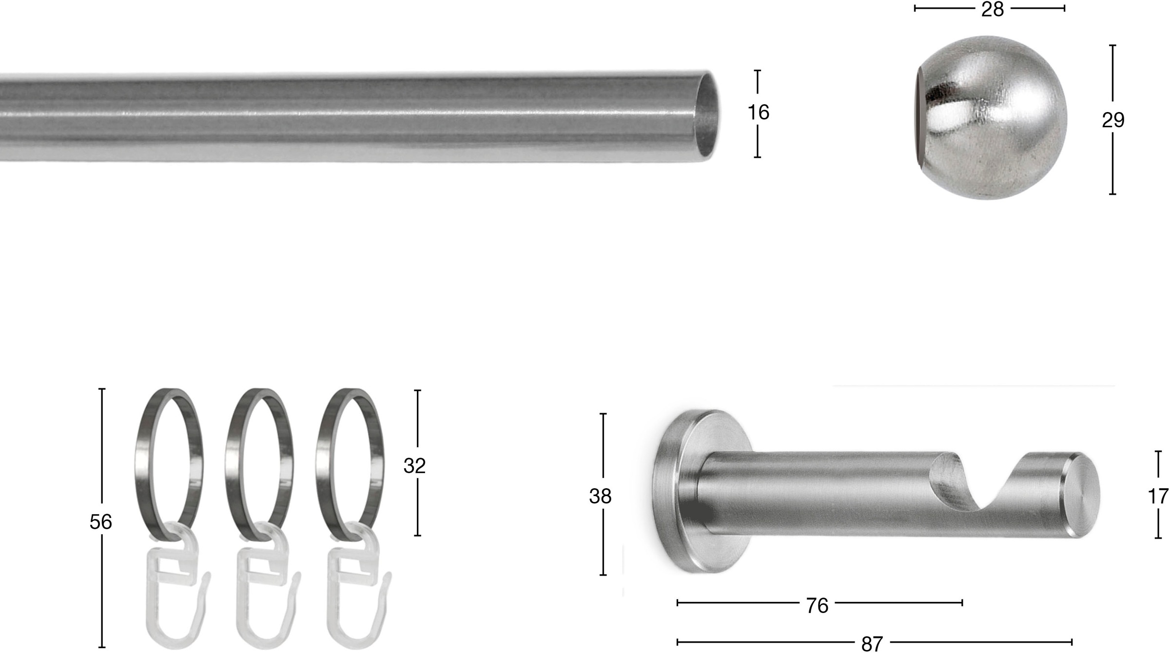 GARESA Gardinenstange »KUGEL« Ø 16 mm 1 läufig-läufig Wunschmaßlänge Vorhan günstig online kaufen