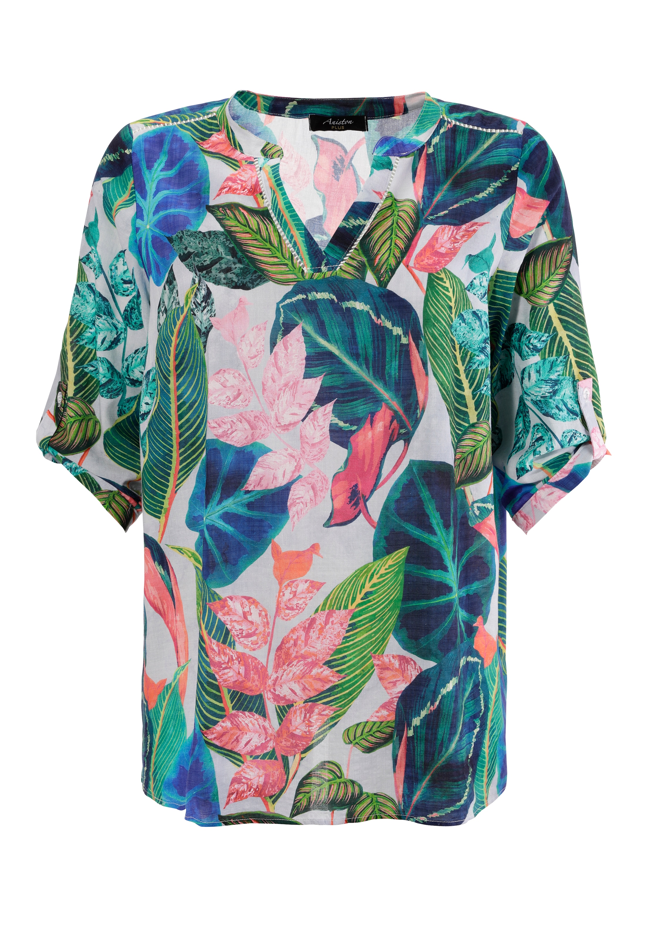 Aniston PLUS Longbluse mit großflächigen, tropischen Blättern bedruckt