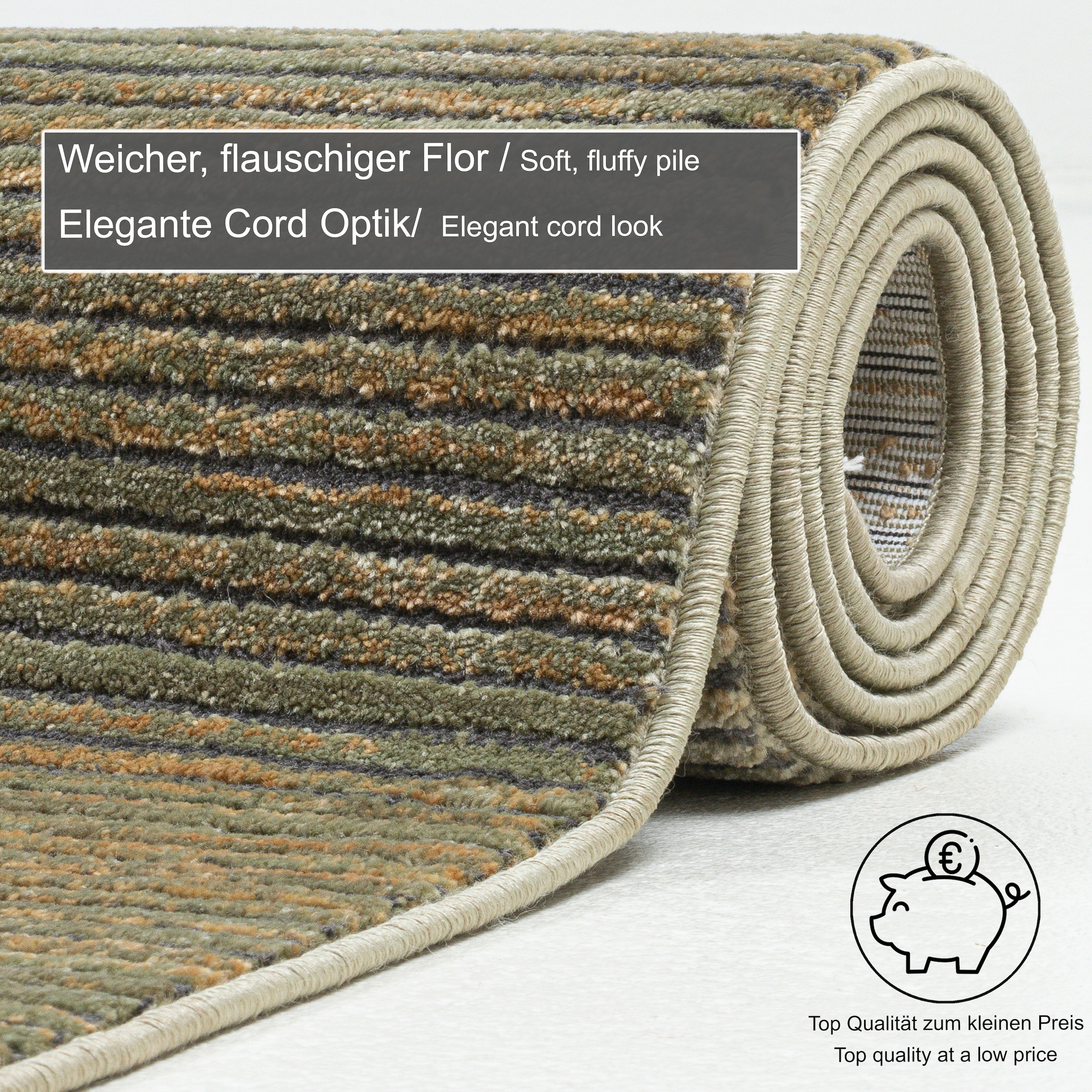Gino Falcone Teppich »Corduletta UNI«, rechteckig, 10 mm Höhe, Kurzflor, meliert, moderne Cord Struktur, mit Fransen