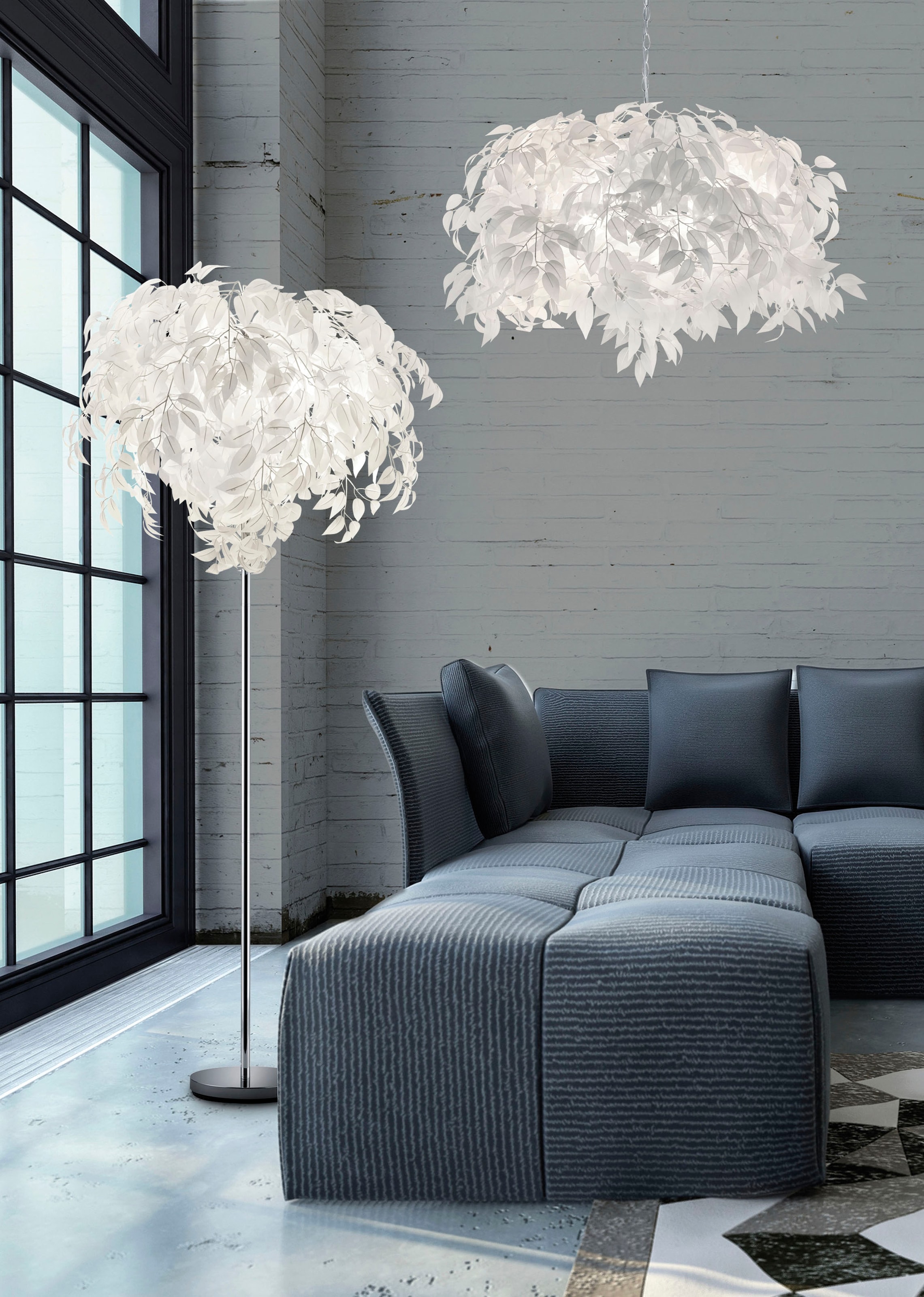 REALITY Leuchten Stehlampe »Leavy«, 3 flammig, Leuchtmittel E14 | ohne Leuchtmittel, Stehleuchte Blatt Design, Fußschalter, exkl 3xE14 max 28W