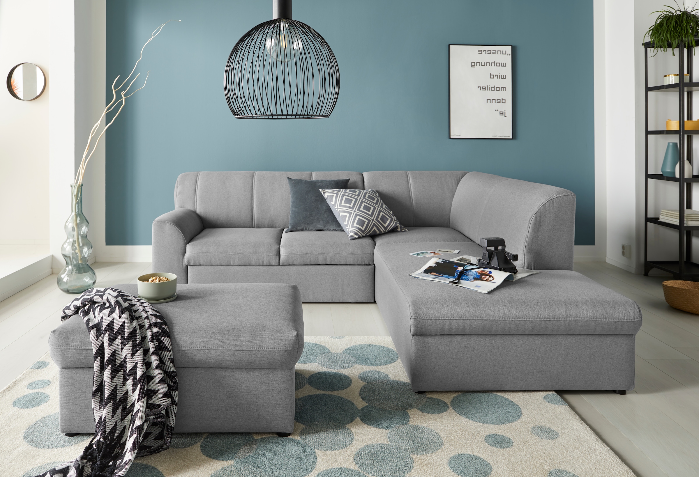 DOMO collection Ecksofa »Topper zeitlos elegant, kompakte Stellmaße, OTTOs Choice, L-Form«, mit Ottomane, wahlweise mit Schlaffunktion