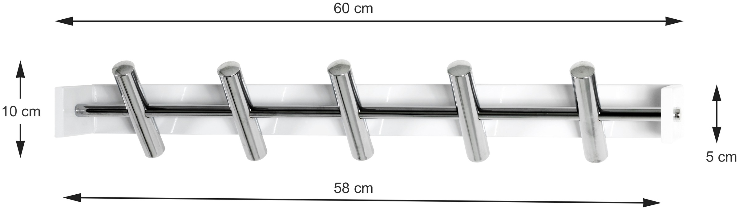 HAKU Garderobenleiste rechteckig - aus Metall Weiß - B/T/H 60/10/10 cm